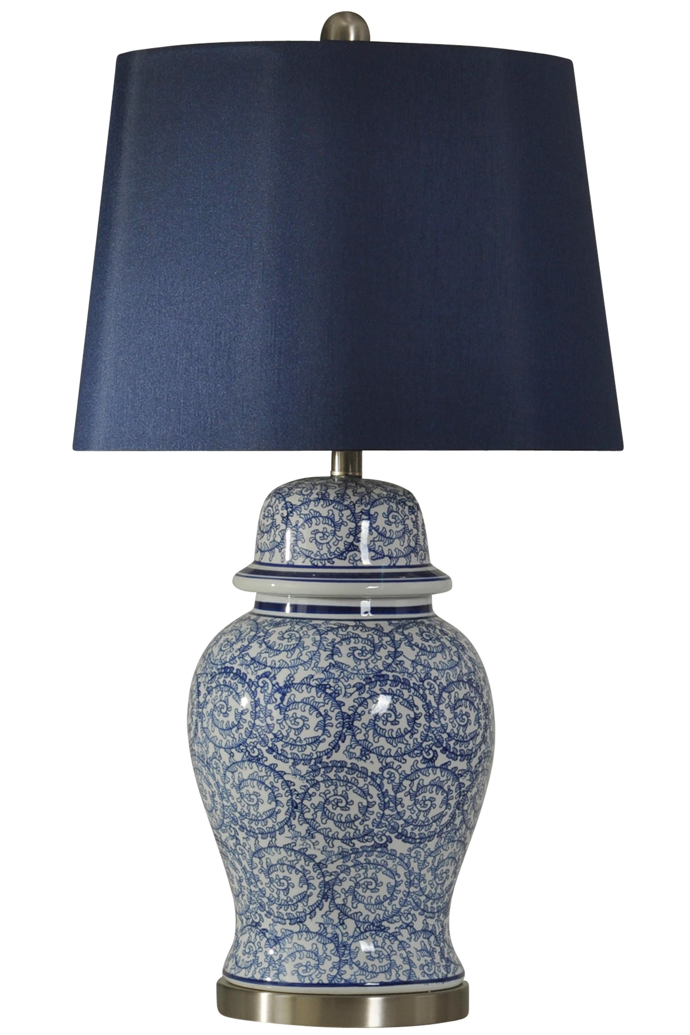 Blue Ivy Ceramic Table Lamp with Dark Blue Hardback Fabric Shade