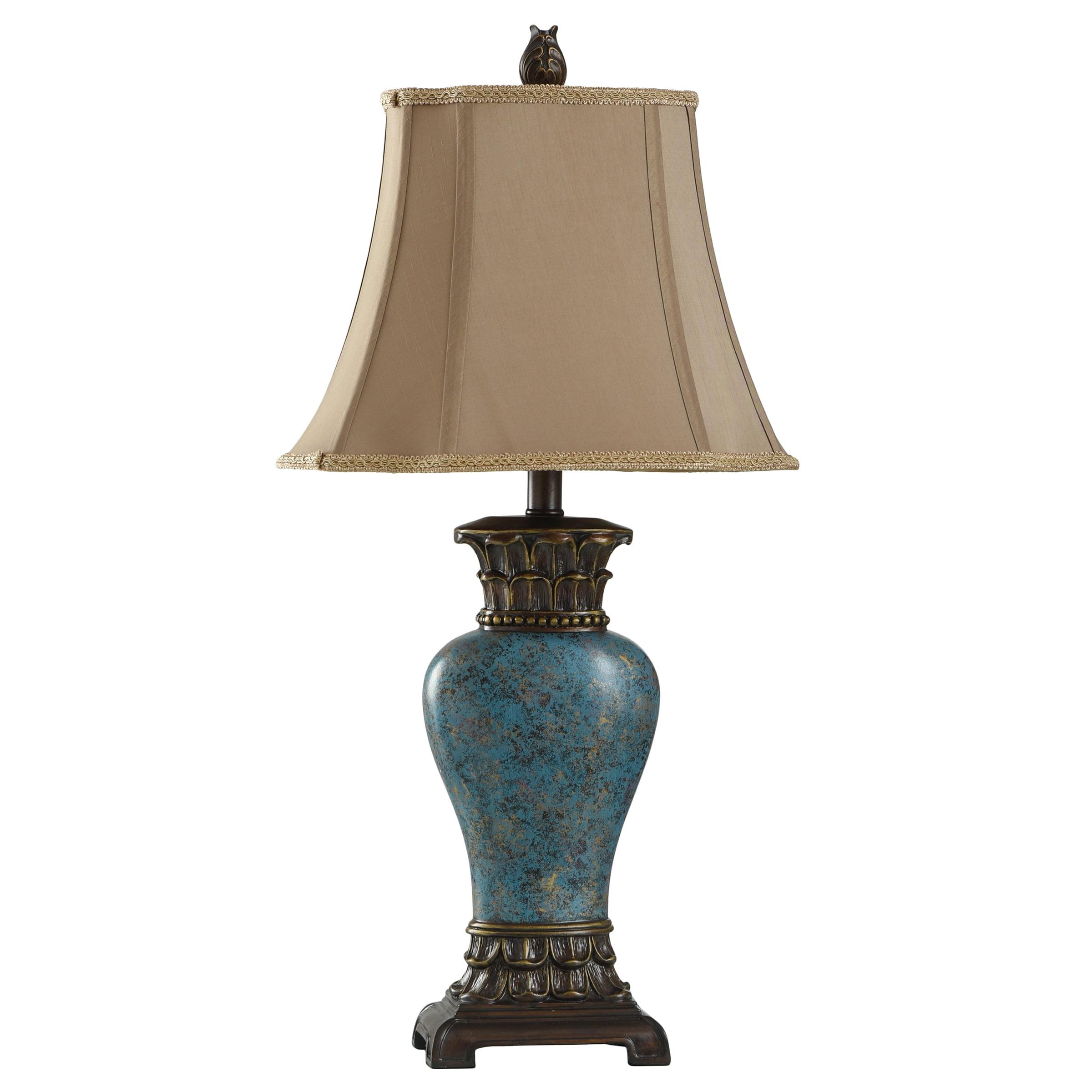 Elegant Curved Poly Table Lamp with Taupe Fabric Shade