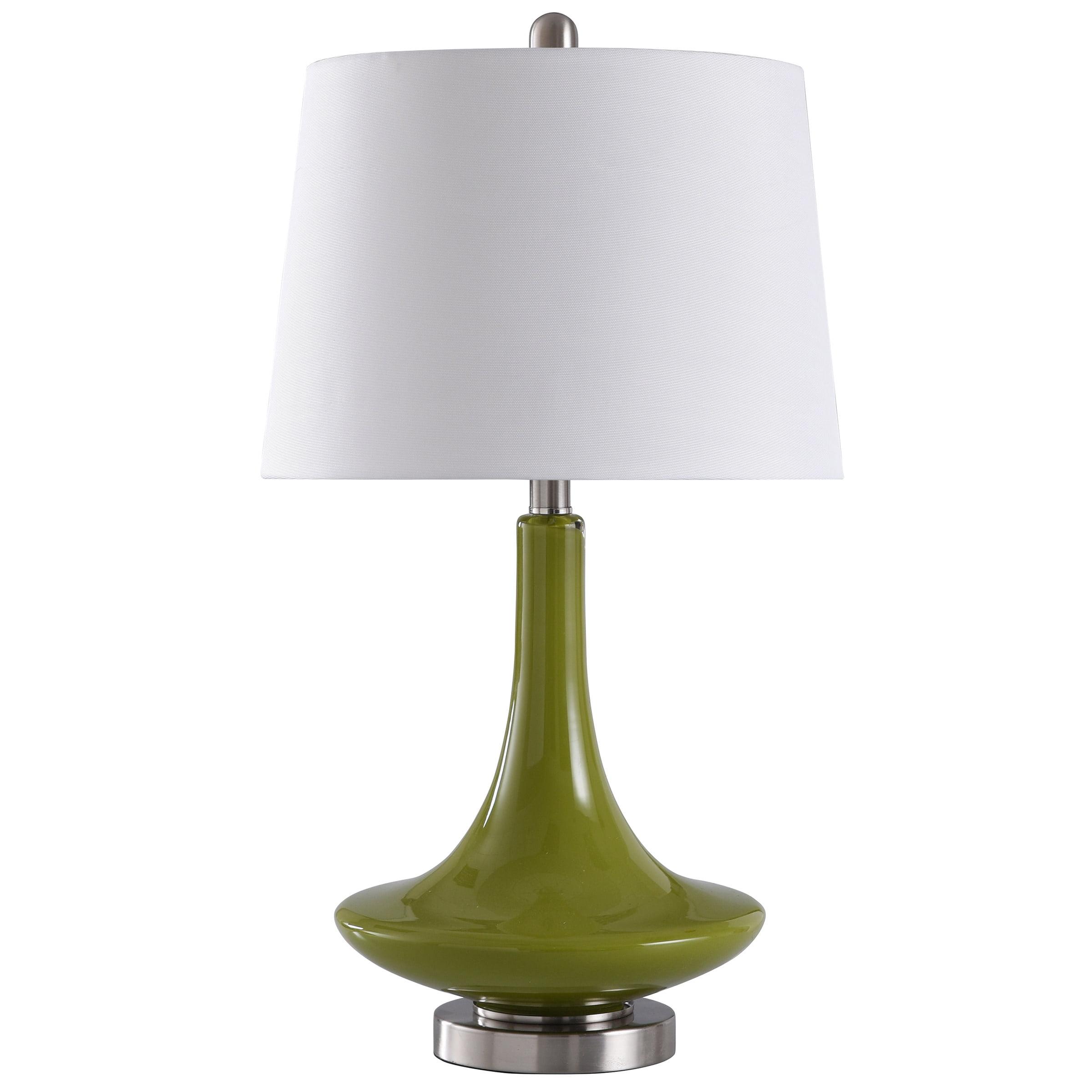 Table Lamp Green Finish with White Hardback Fabric Shade - StyleCraft: Mid-Century Modern, UL Listed, E26 Socket