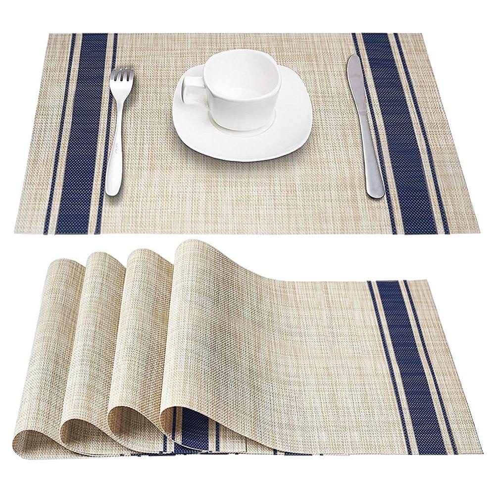 Set of 6 Beige and Blue Woven Vinyl Placemats