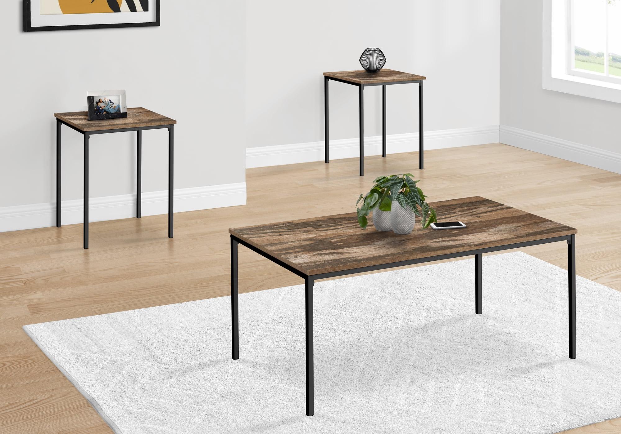 Contemporary Black Metal and Brown Laminate 3-Piece Table Set