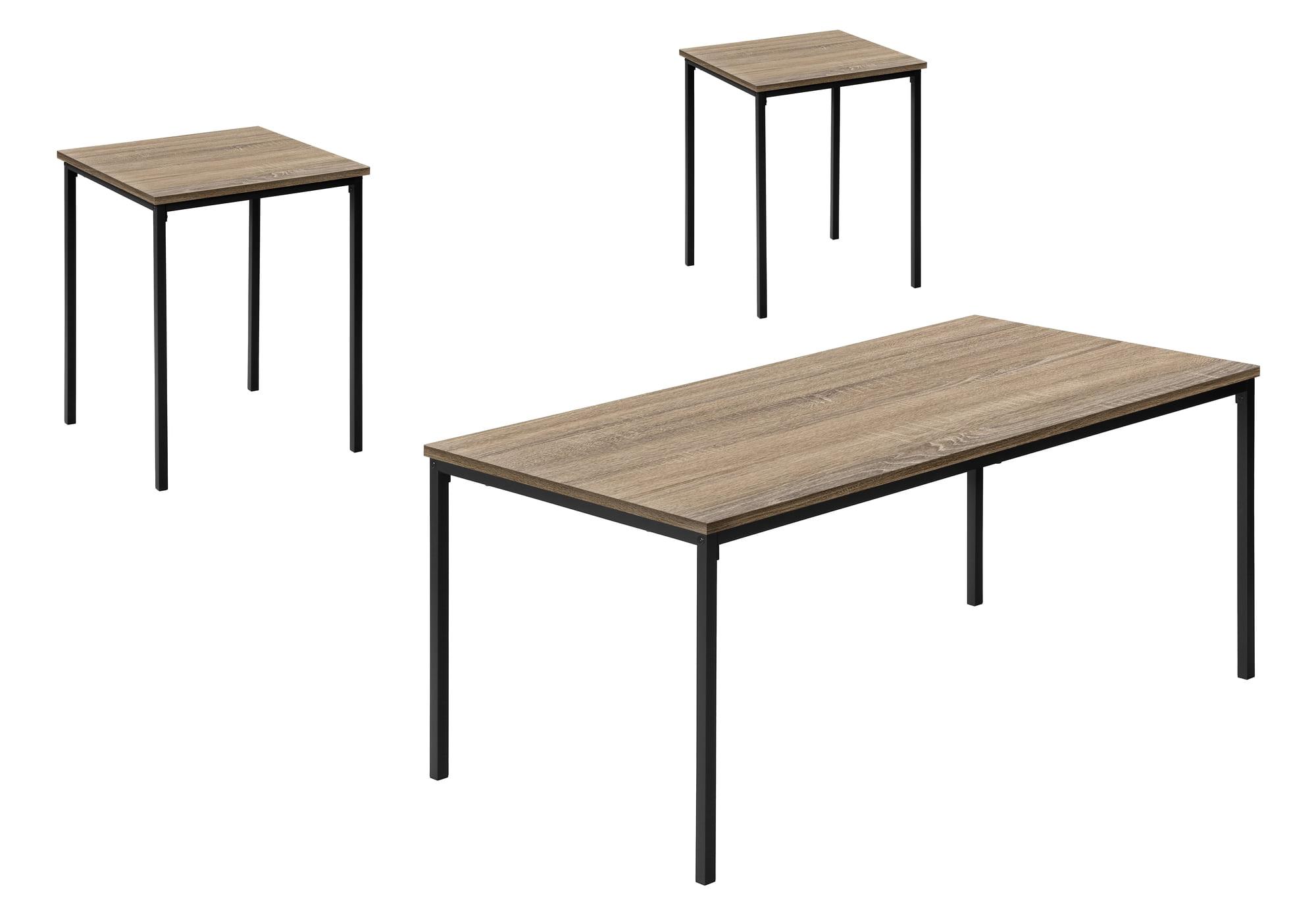 Monarch Specialties Table Set 3pcs Set Coffee End Black Metal Dark Taupe Laminate Contemporary Modern