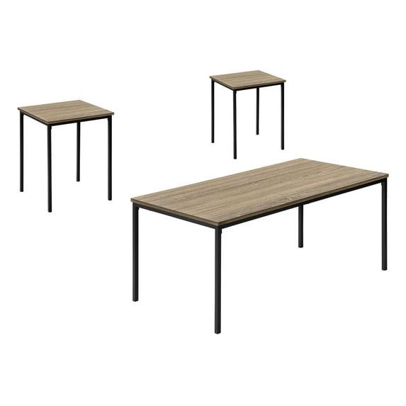 Monarch Specialties Table Set 3pcs Set Coffee End Black Metal Dark Taupe Laminate Contemporary Modern