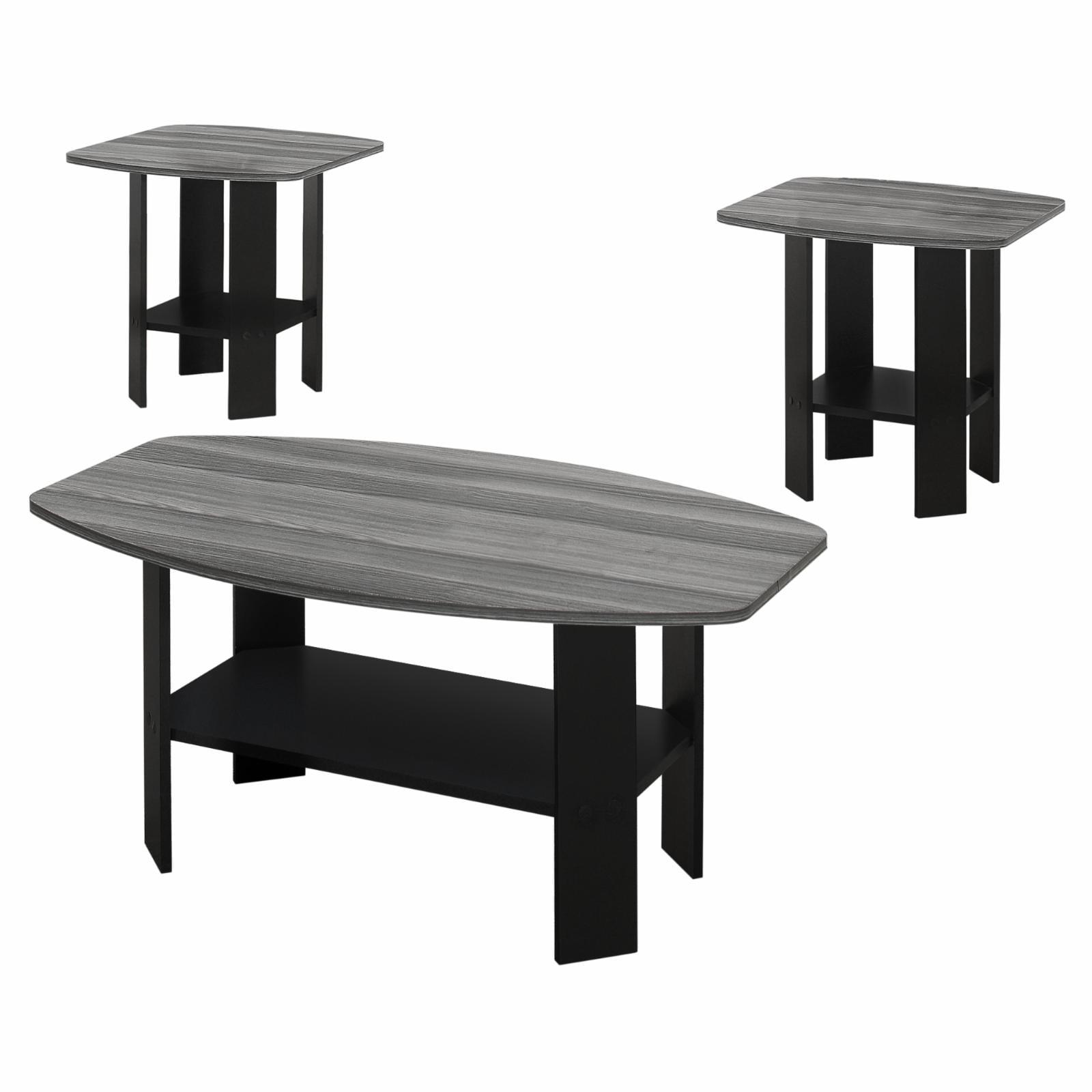 Gray Wood and Black 3-Piece Oval Table Set