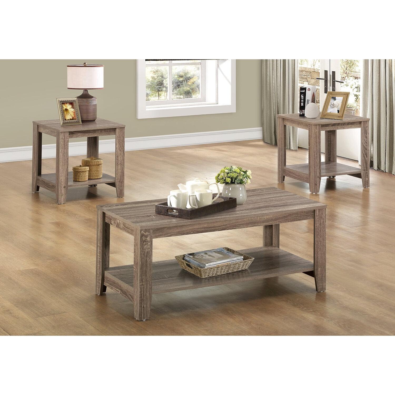 Monarch Specialties 3 Piece Occassional Table Set with Shelves, Dark Taupe