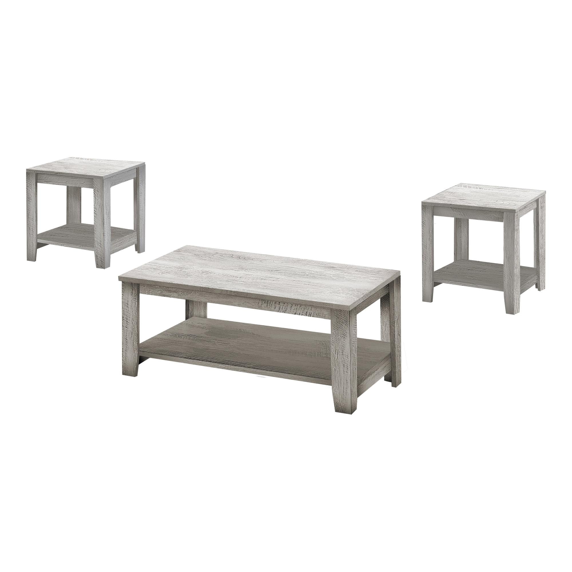 Monarch Specialties Table Set 3Pcs Set Coffee End Side Accent Living Room Laminate Grey Transitional