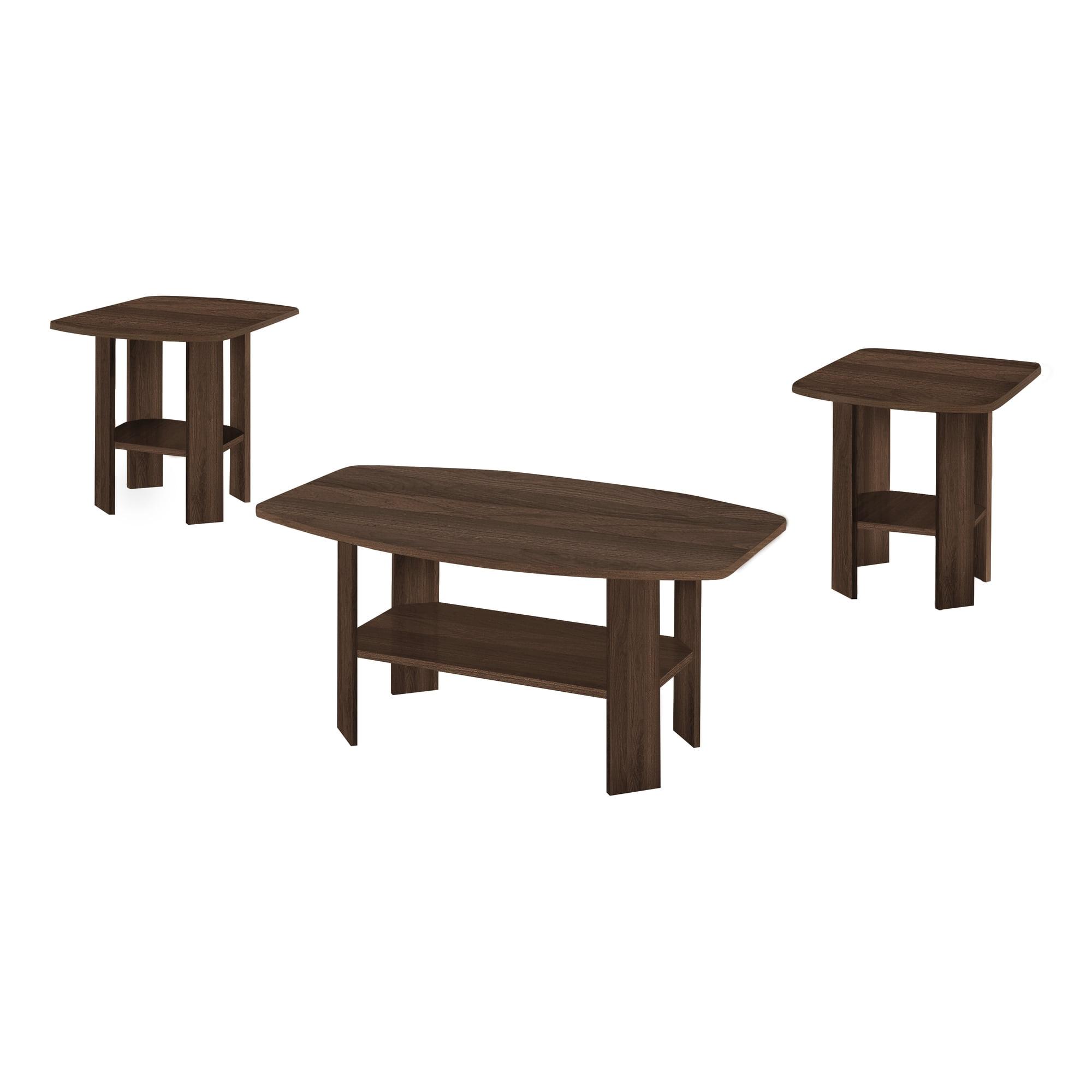 Monarch Specialties Table Set 3Pcs Set Coffee End Side Accent Living Room Laminate Walnut Transitional