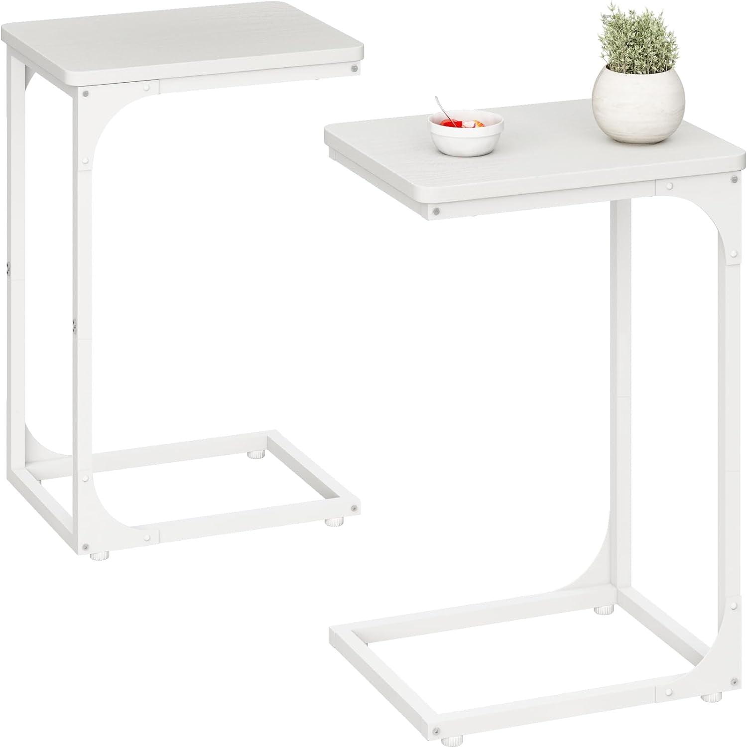 C Table Side Table Set of 2 Living Room Sets C Shaped Couch Tray End Tables Modern, White