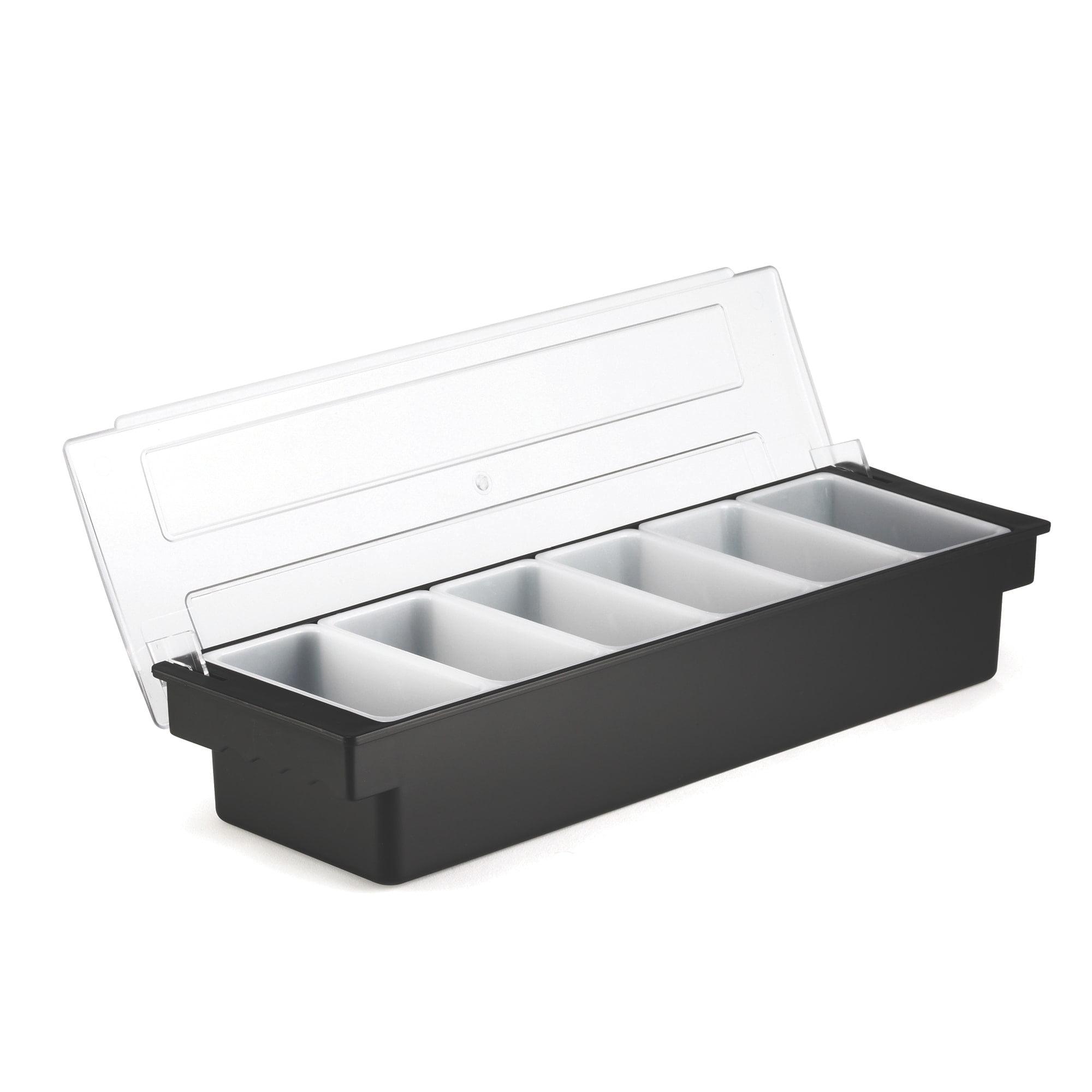 TableCraft 102 Black 6-Compartment Condiment Holder with Clear Lid