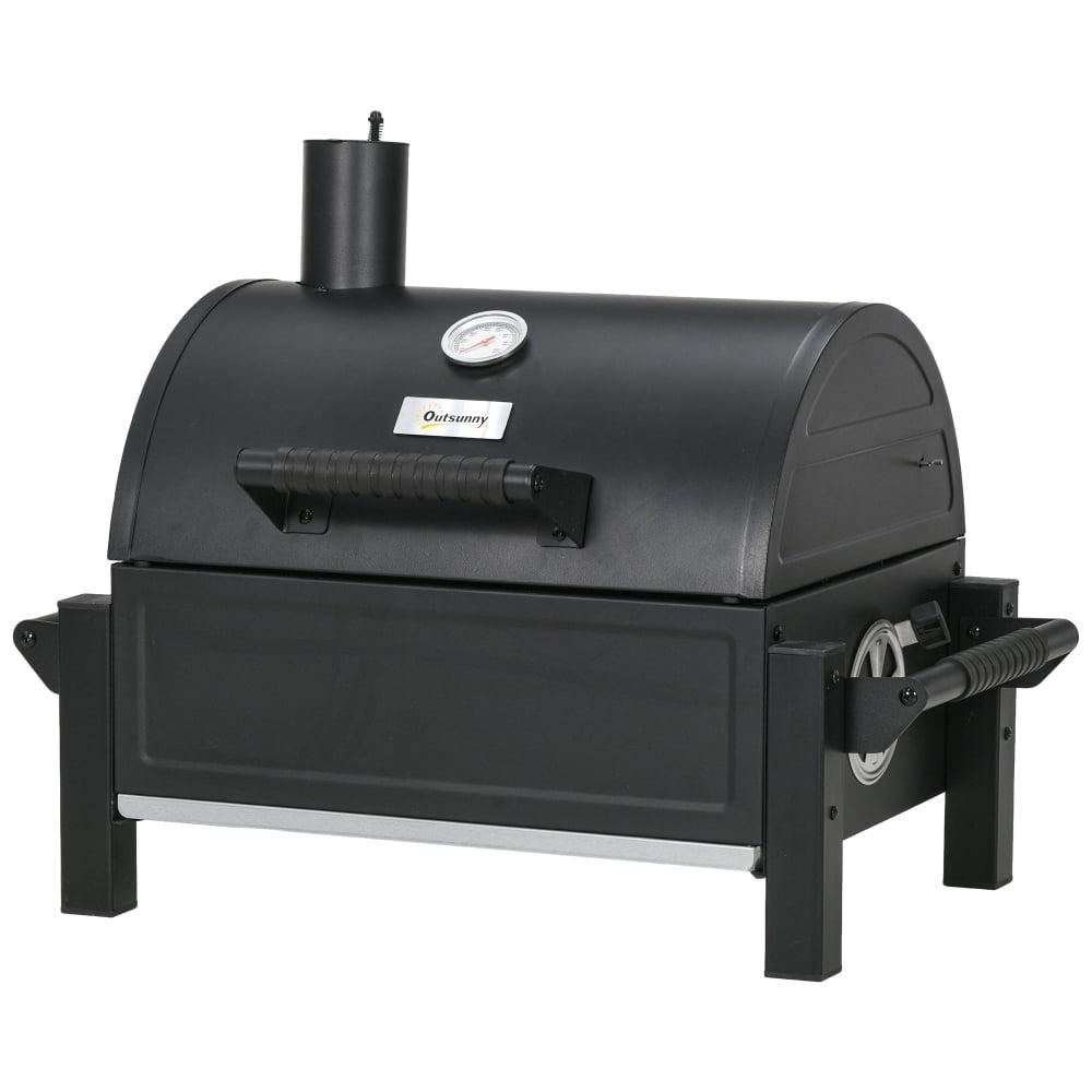 Black Powder-Coated Steel Tabletop Charcoal BBQ Grill with Built-in Thermometer