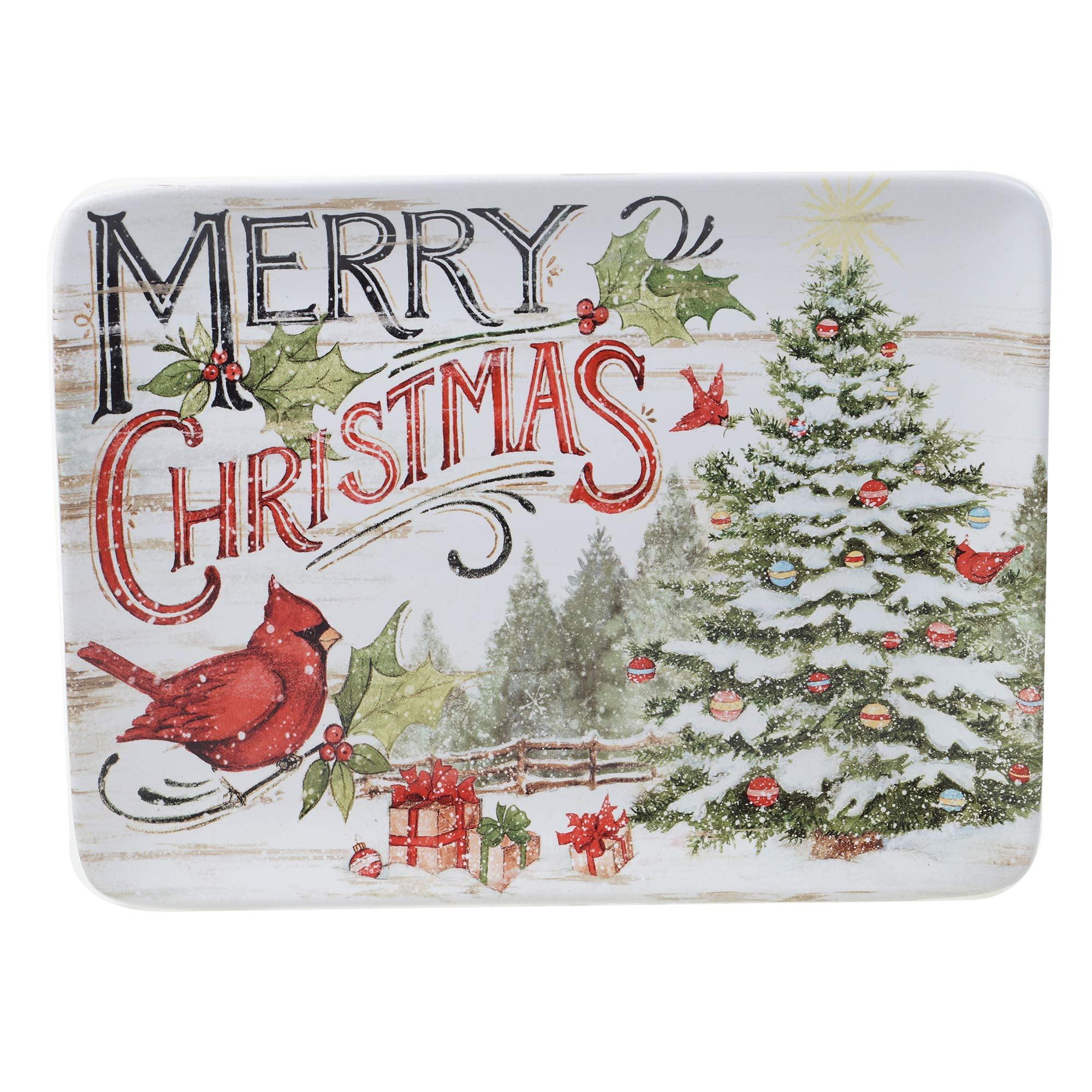 Holiday Joy Evergreen Christmas Ceramic Rectangular Platter