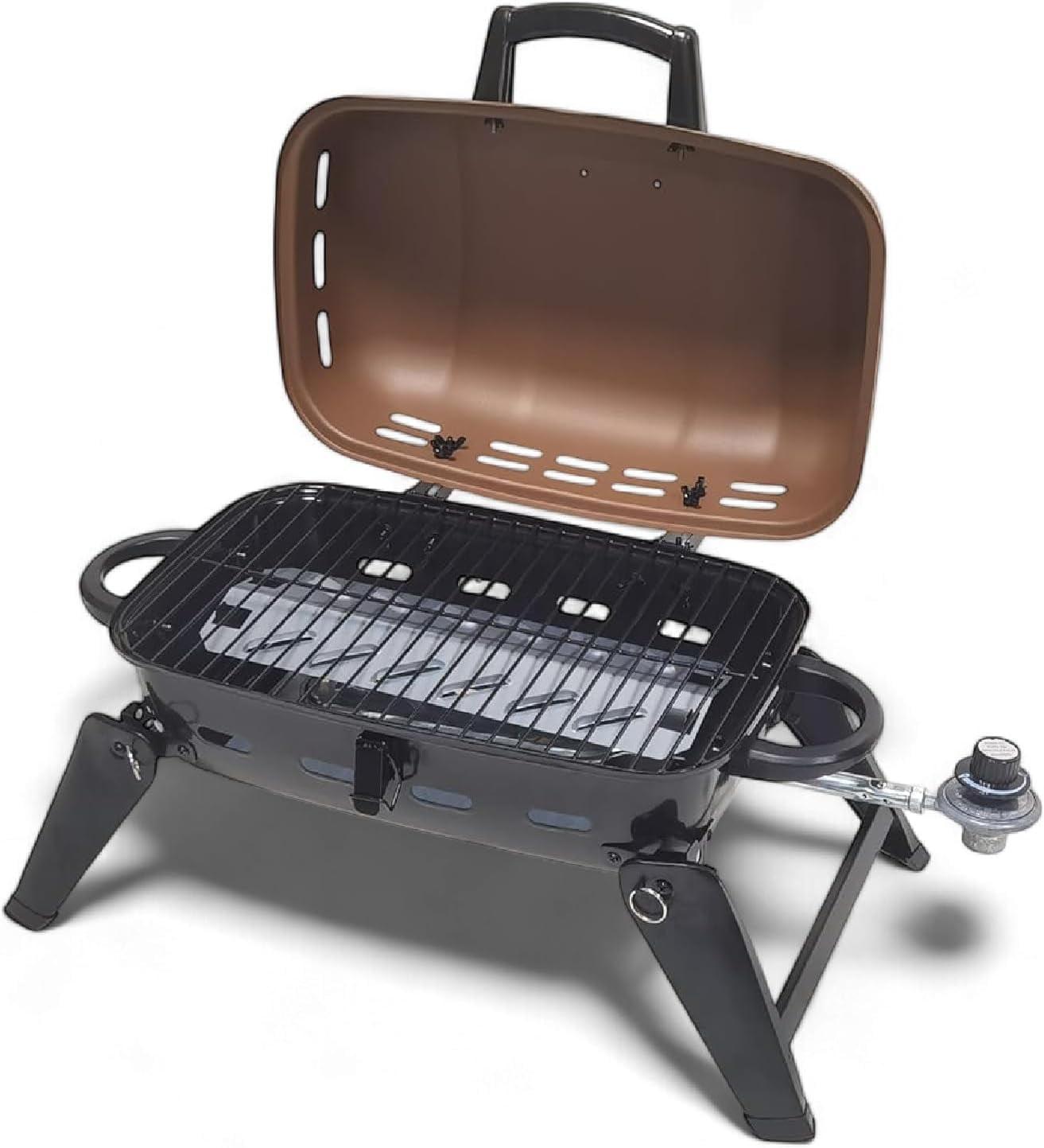 Portable Stainless Steel Tabletop Propane Gas Grill with Heat Resistant Handles