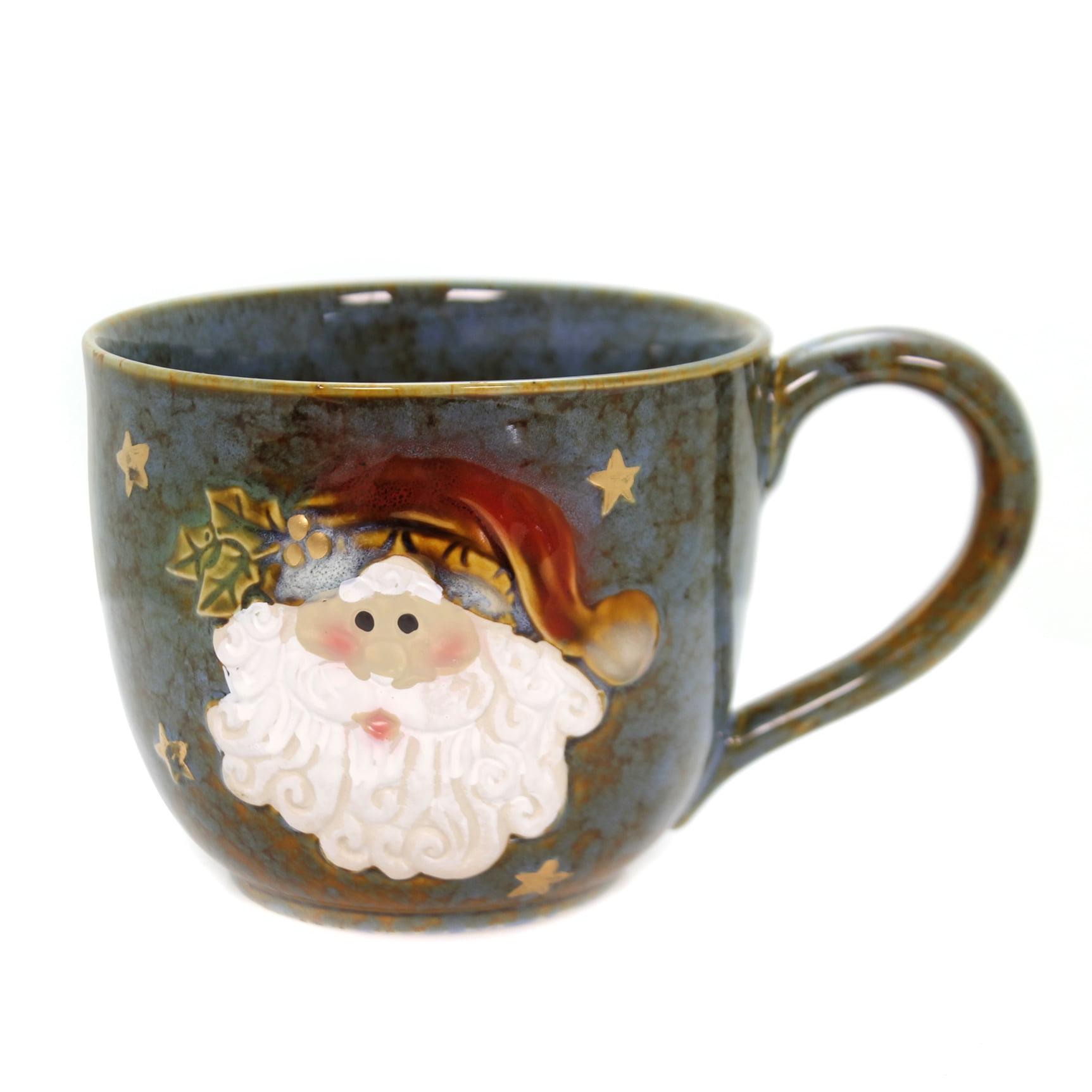 Large Blue Ceramic Santa Christmas Soup Mug