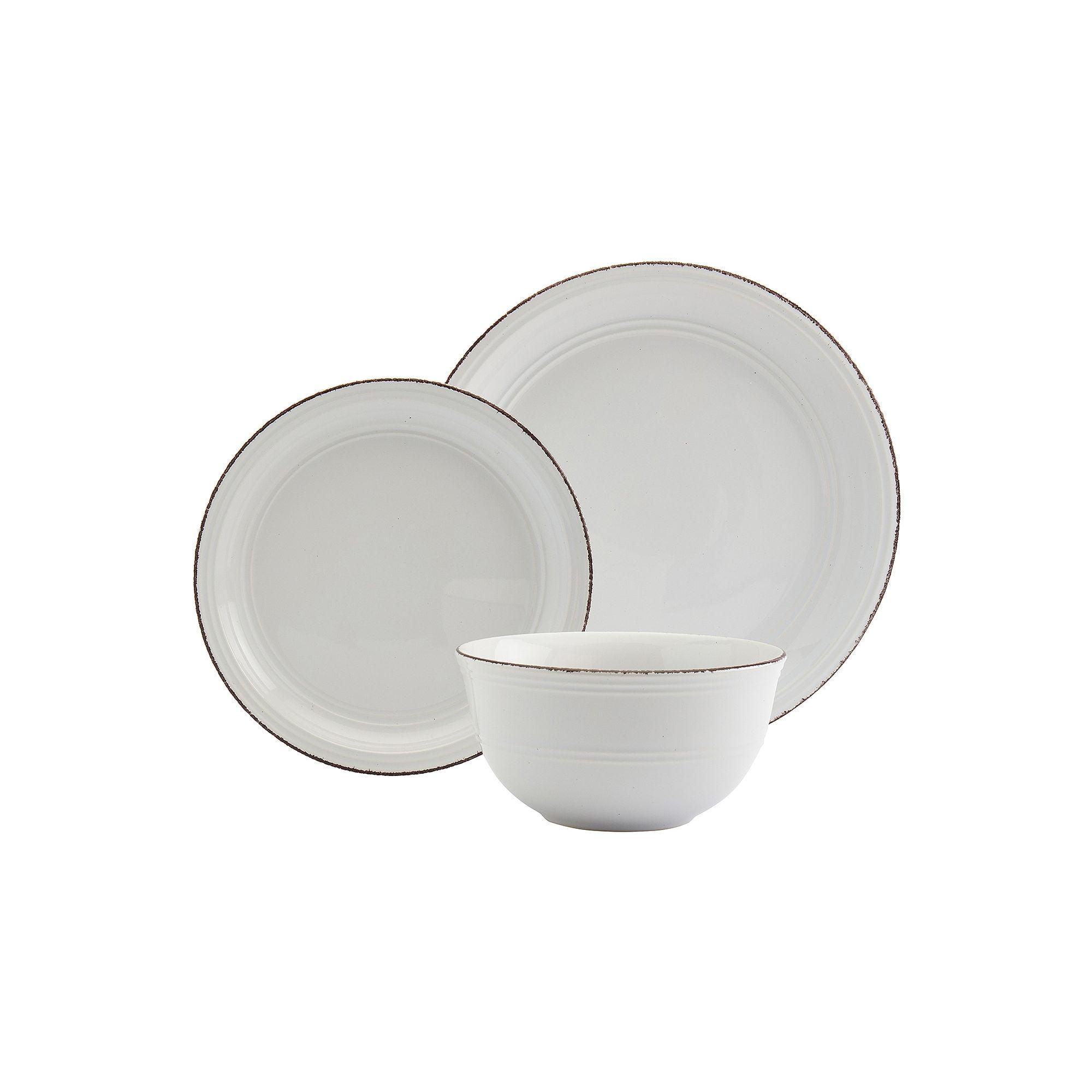 White Ceramic Farmhouse Dinnerware Set, Service for 4