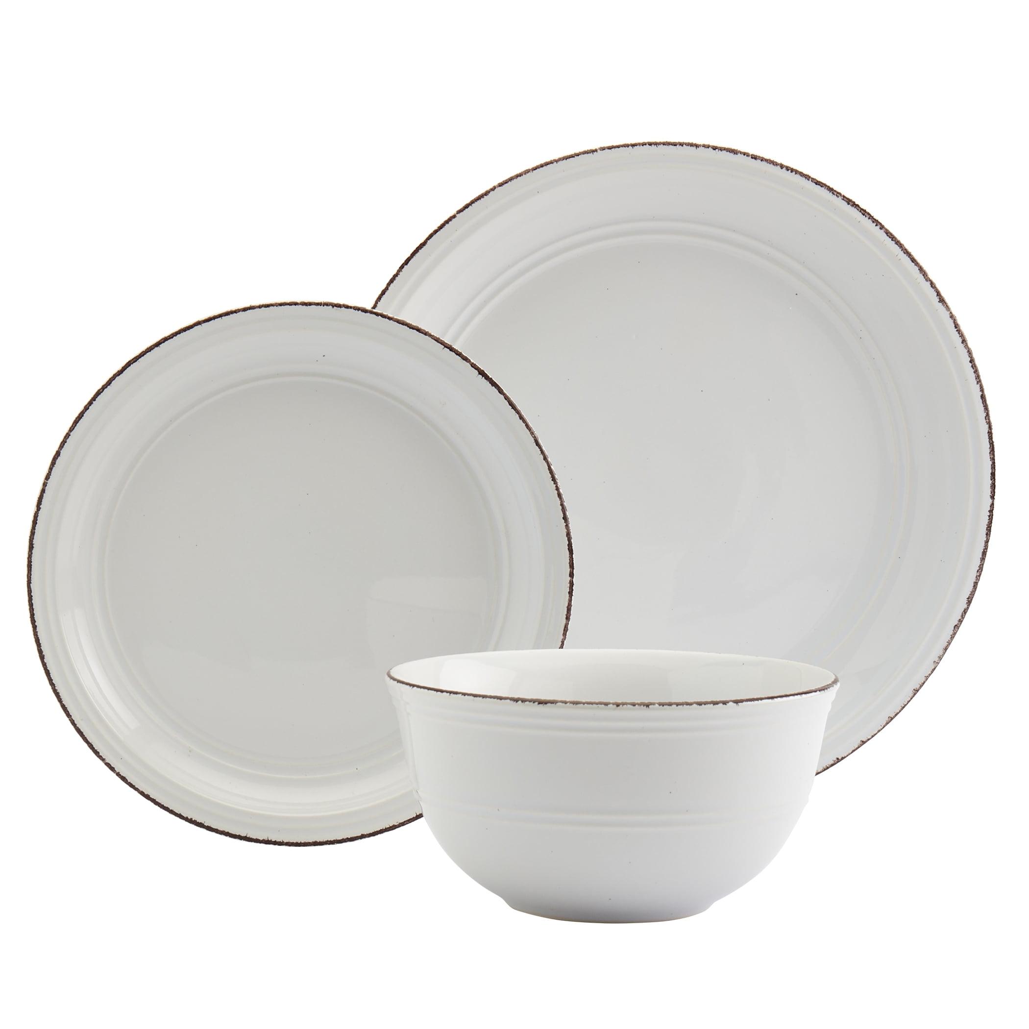 White Ceramic Farmhouse Dinnerware Set, Service for 4