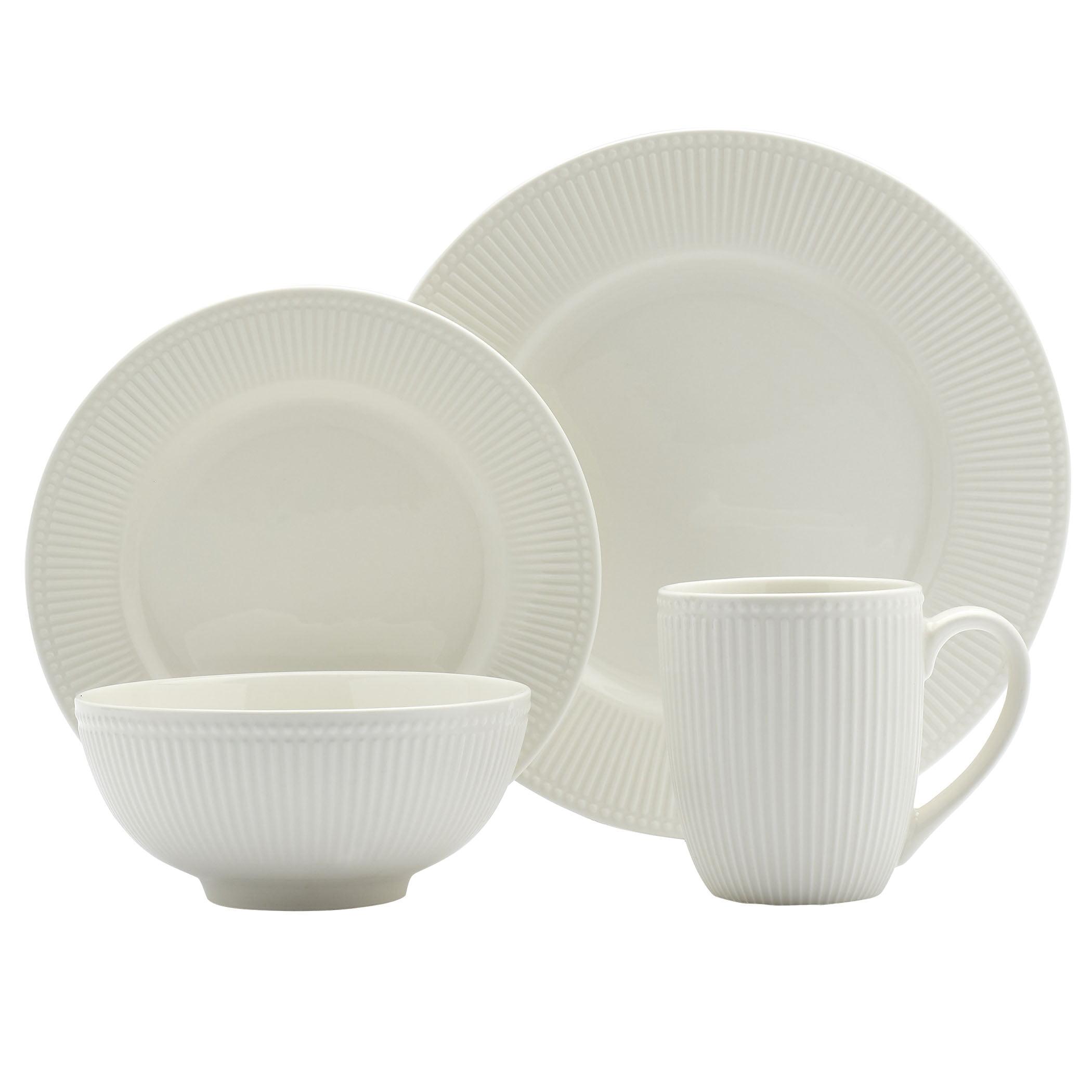 Tabletops Gallery Tabletops Gallery Fleur 16 Piece Dinnerware Set Embossed Bone White Porcelain (Dinner Plate, Salad)