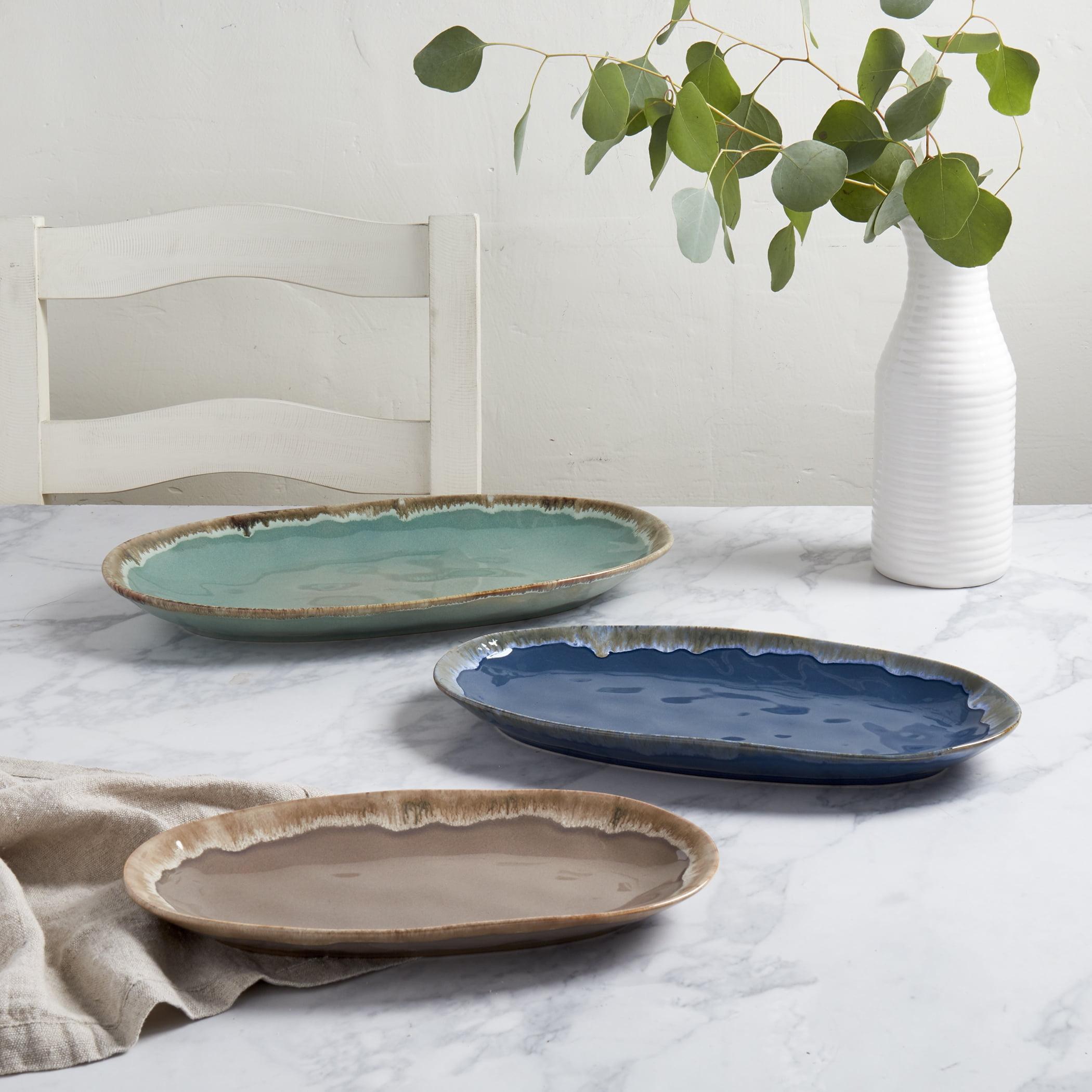 Tuscan Reactive Glaze Ceramic Oval Serving Platter Set