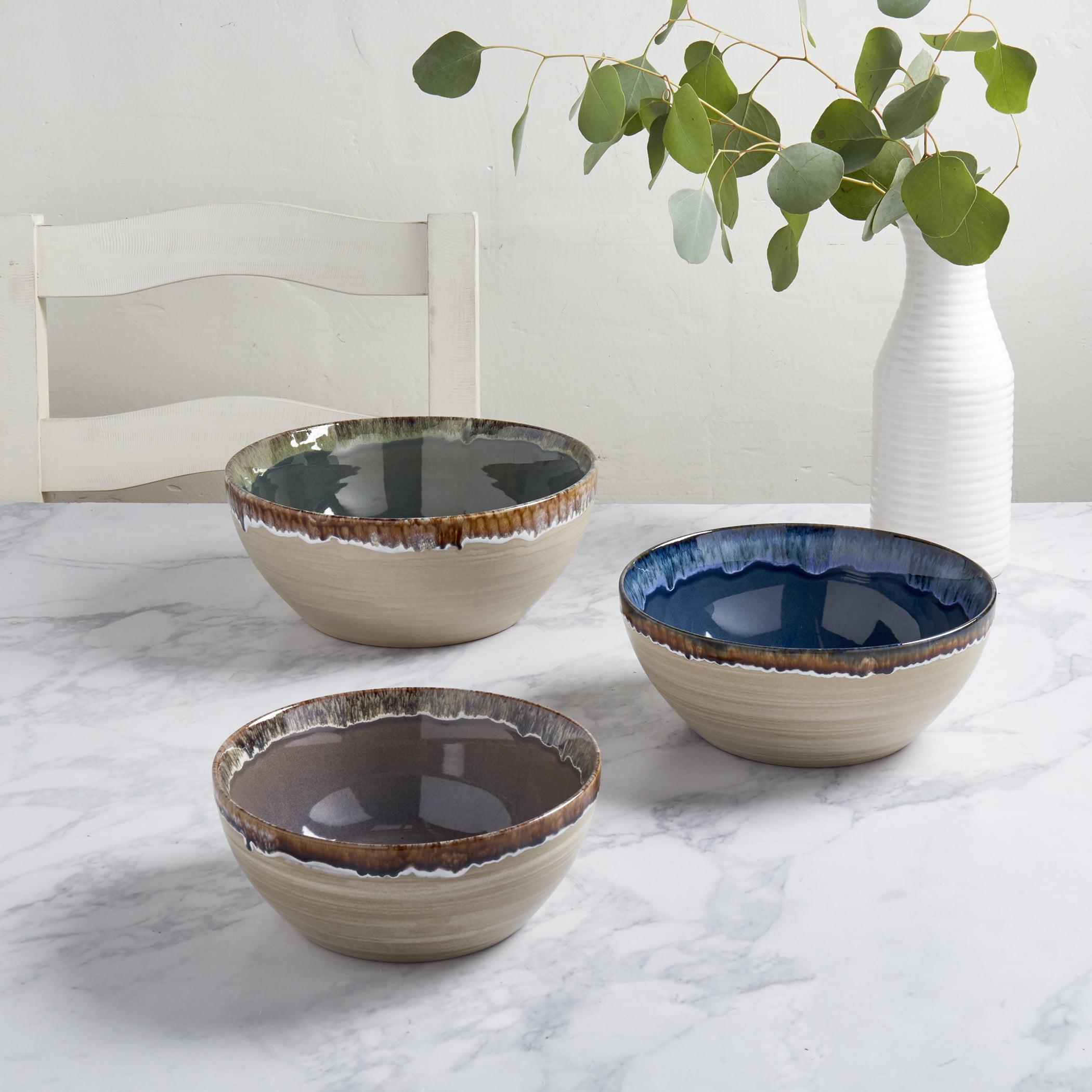 Tuscan Reactive Glaze Ceramic 3-Piece Serving Bowl Set