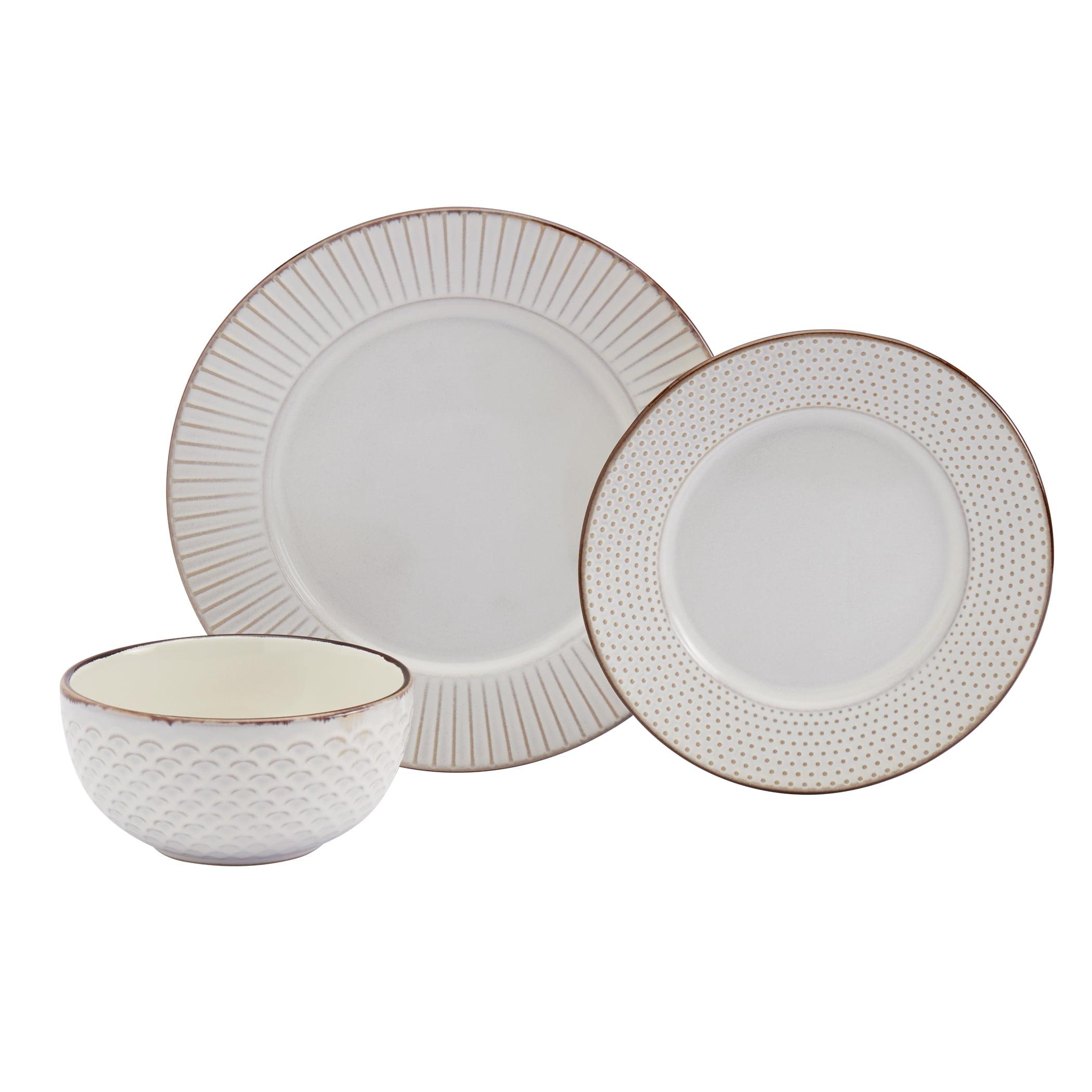 Monroe White Ceramic Embossed 12-Piece Dinnerware Set