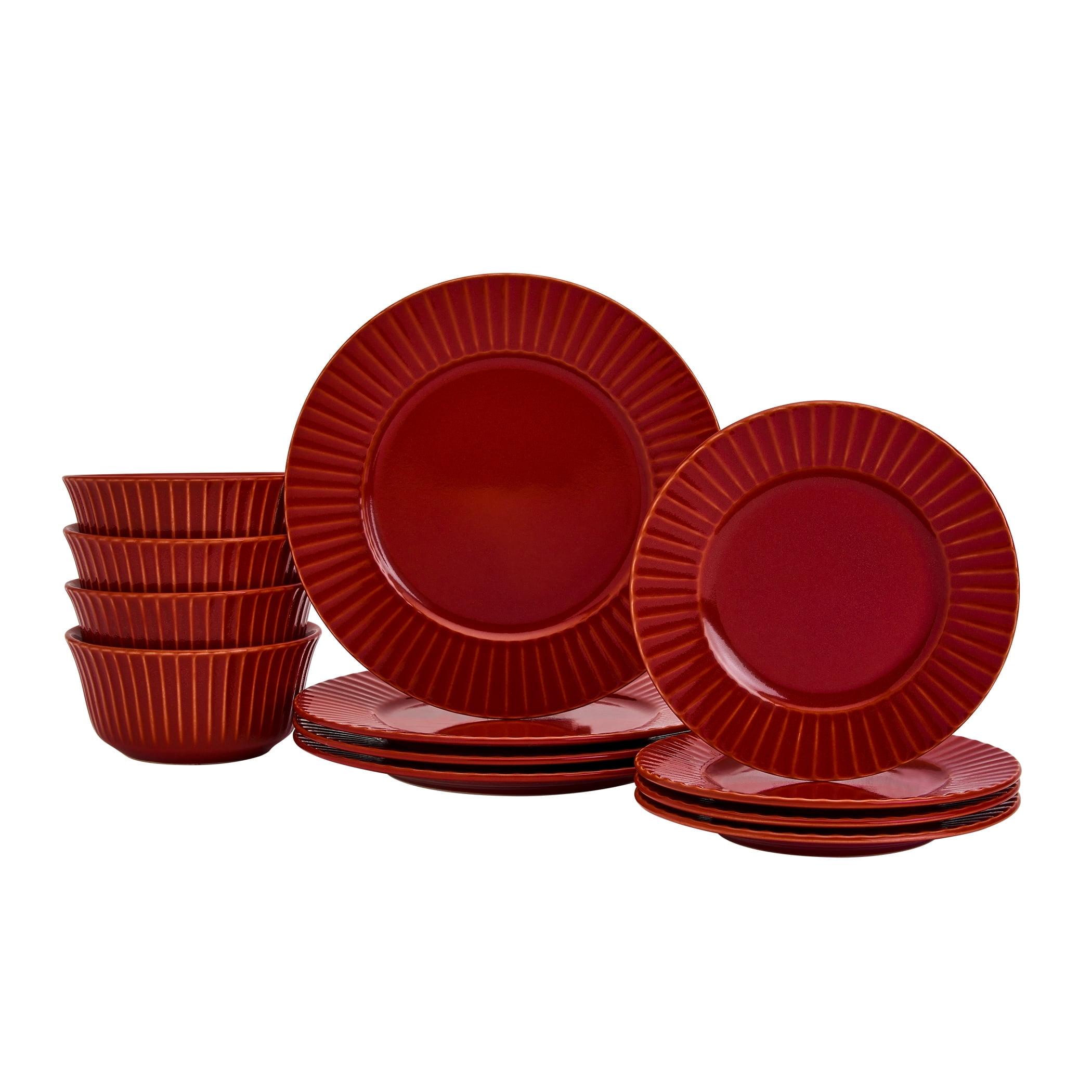 Richmond Red Hand Painted Stoneware Dinnerware Set, Service for 4