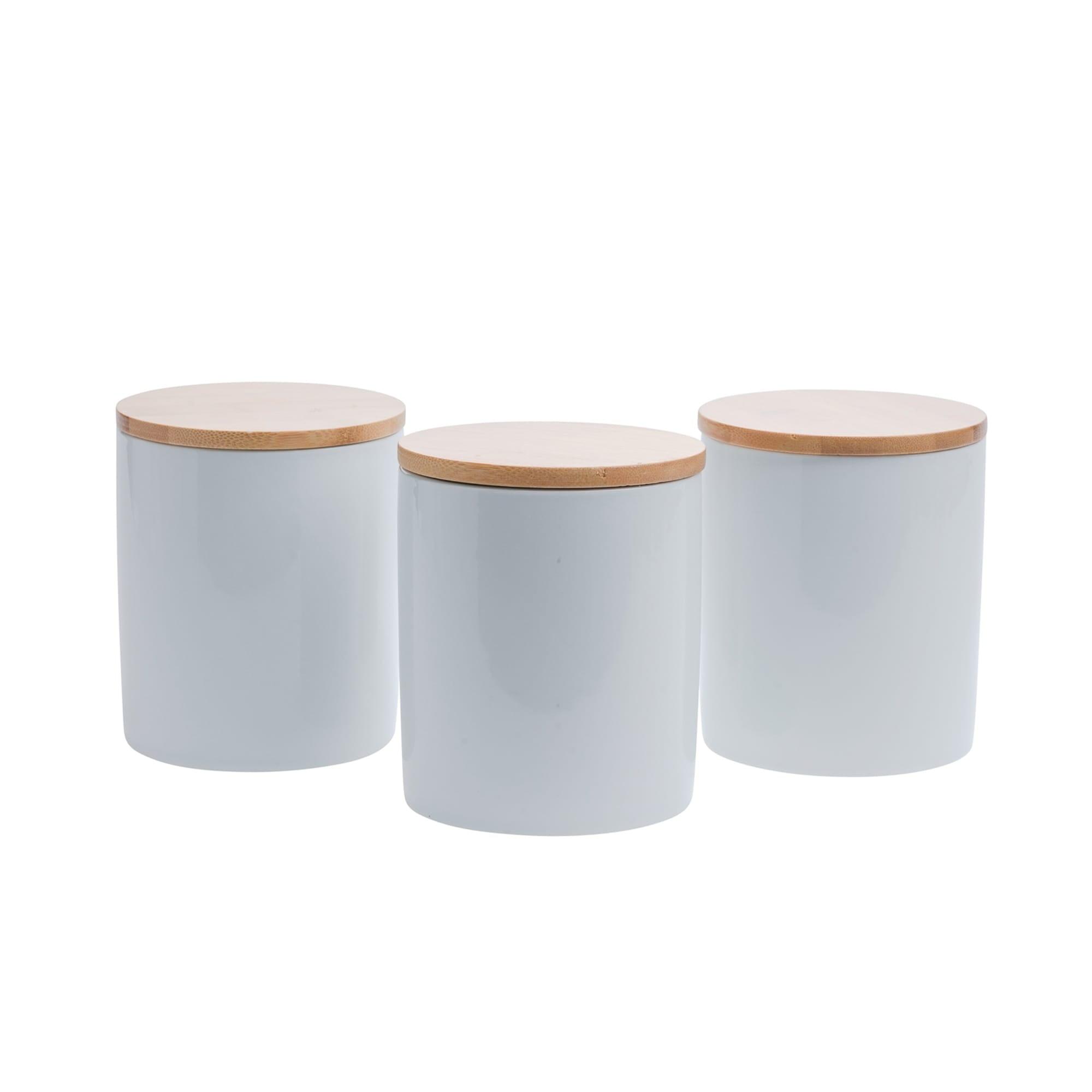 White Ceramic Canister Set with Bamboo Lids