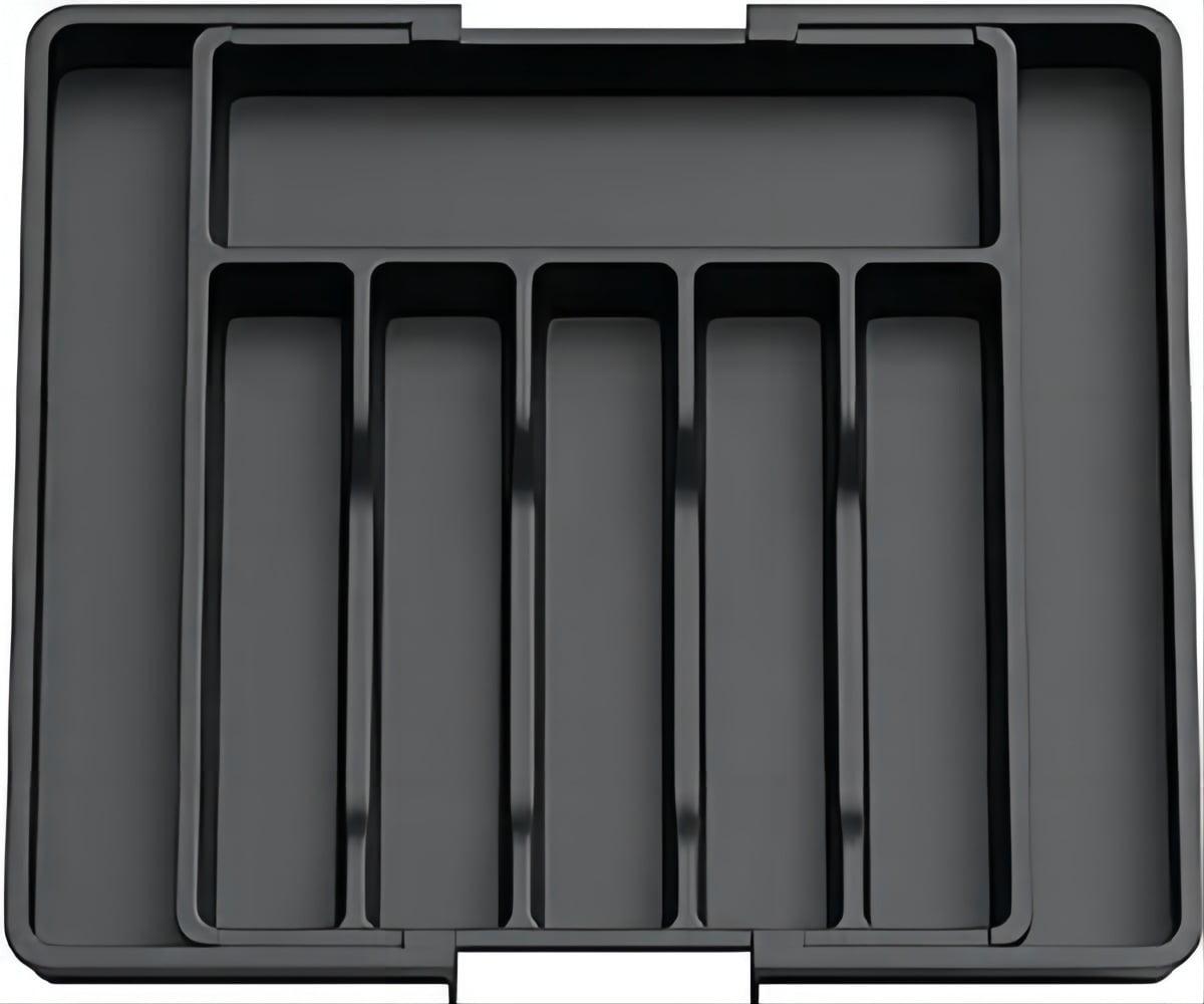 Silverware Drawer Organizer,  Black Expandable Utensil Tray for Kitchen, BPA Free Flatware and Cutlery Holder, Adjustable Plastic Storage for Spoons Forks Knives, Large