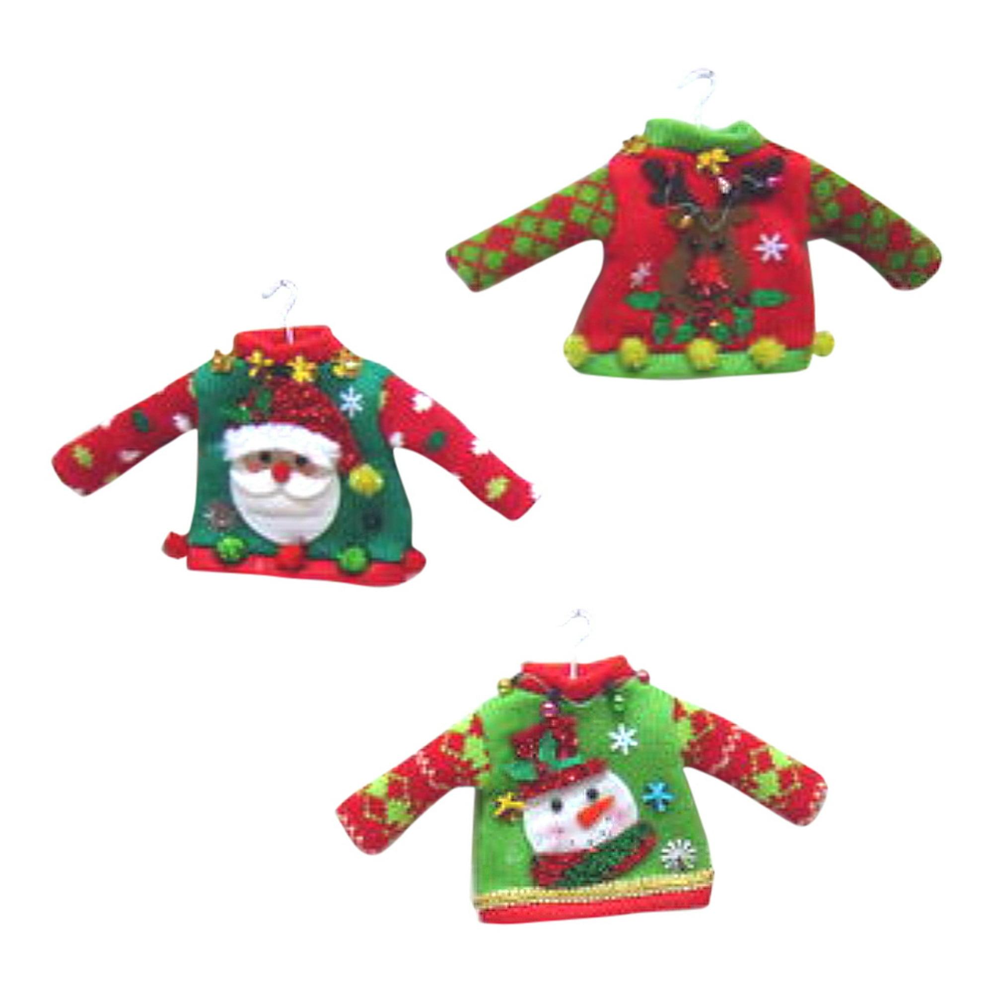 Tacky Sweaters Santa Snowman Reindeer Set of 3 Christmas Ornaments Elf Size
