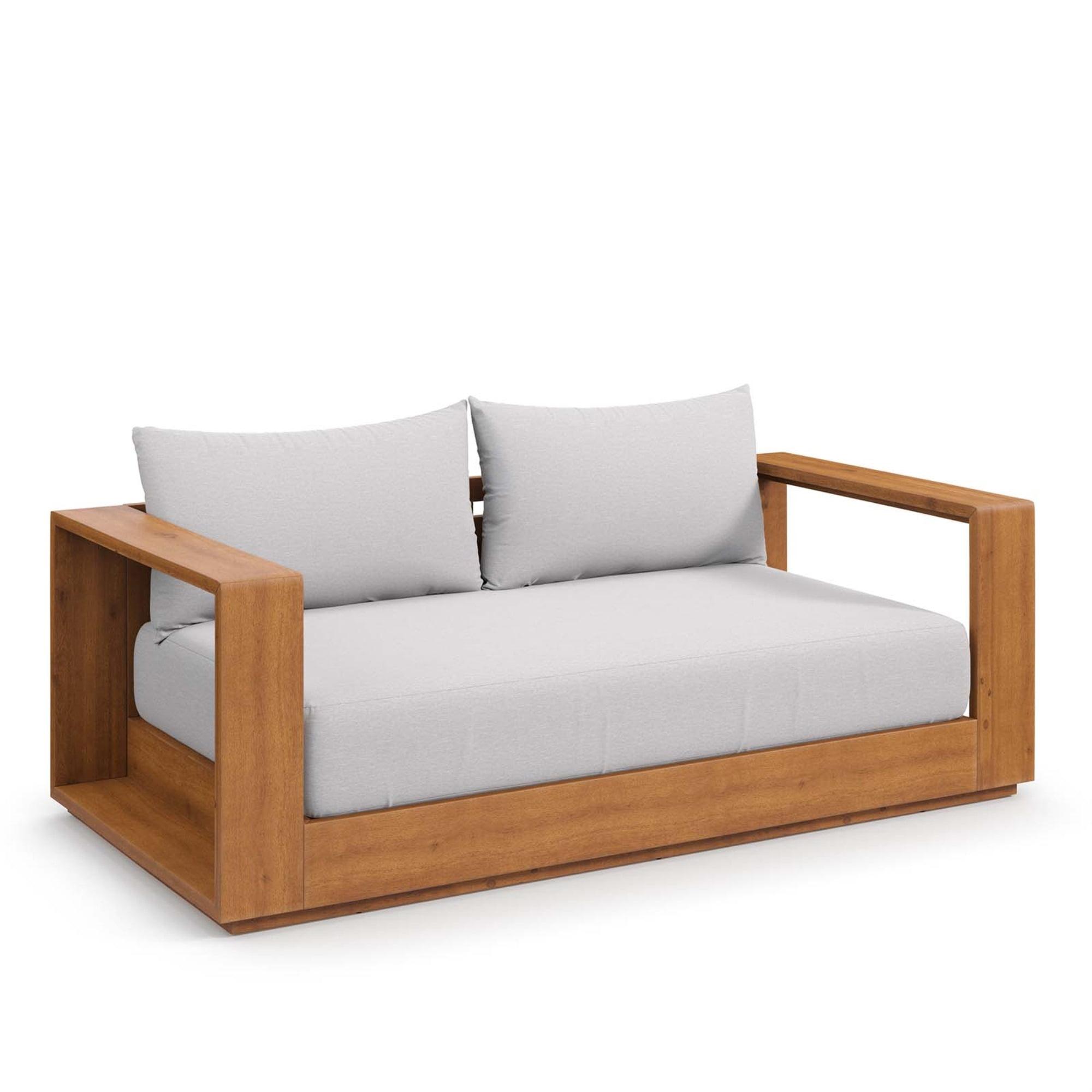 Tahoe Natural Acacia Wood Outdoor Loveseat with Light Gray Cushions