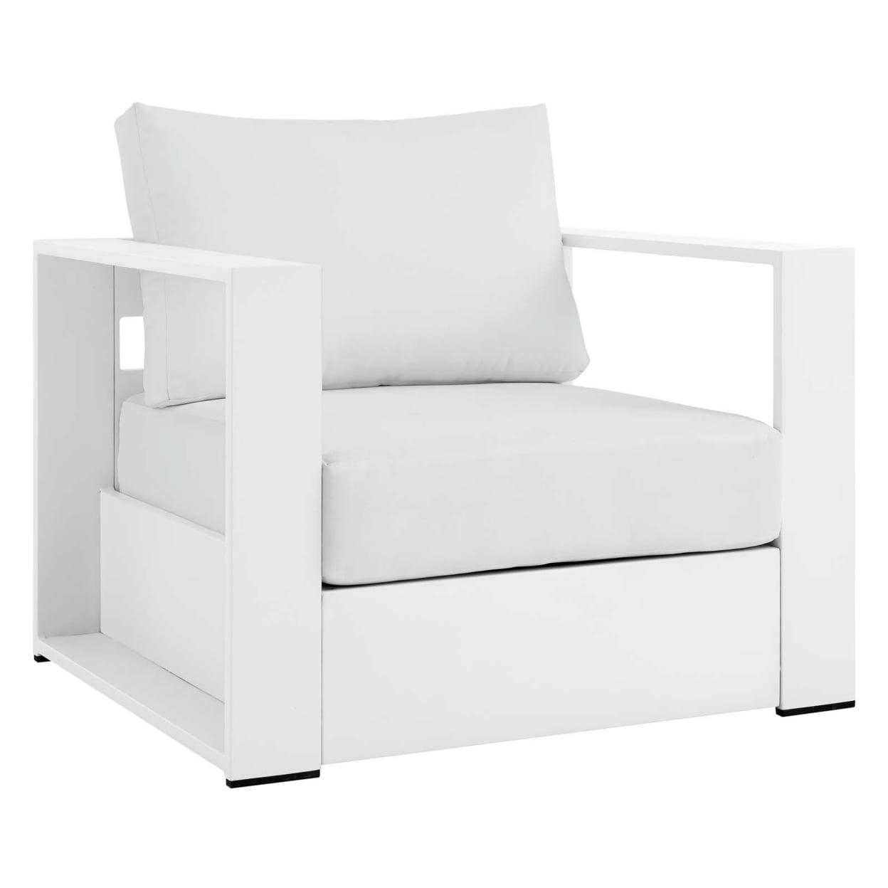 Tahoe Modern White Aluminum Outdoor Armchair with Cushions