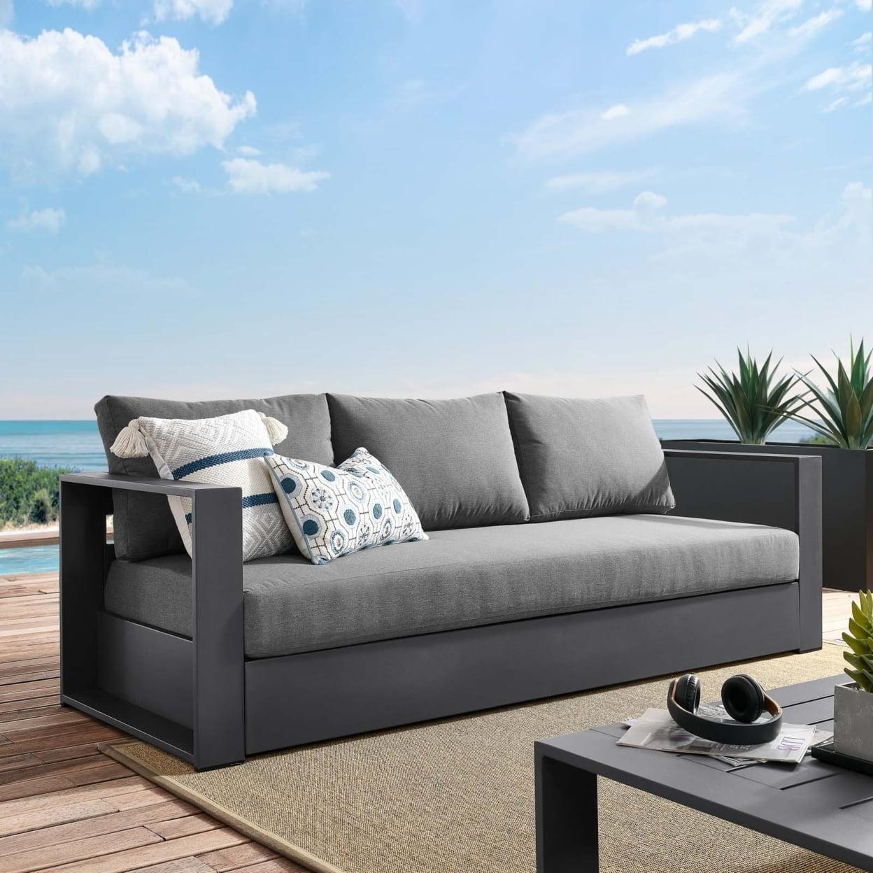 Charcoal Gray 89" Powder-Coated Aluminum Outdoor Sofa