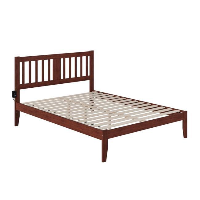 Walnut Queen Wood Frame Bed with Slatted Headboard