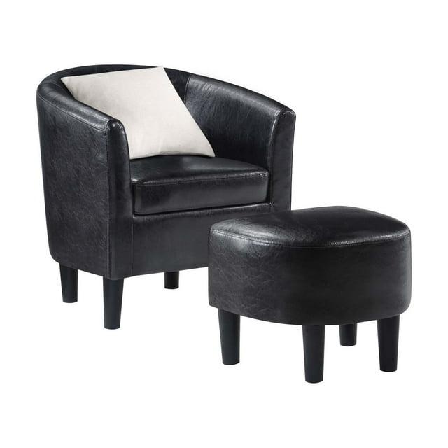 Convenience Concepts Take a Seat Churchill Accent Chair with Ottoman, Black Vegan Leather
