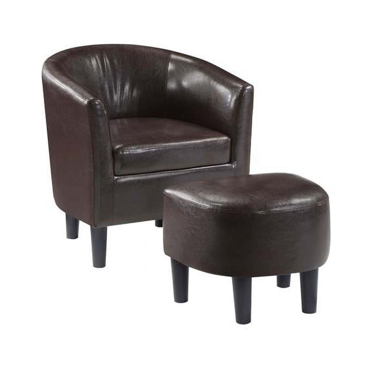 Espresso Faux Leather Barrel Accent Chair and Ottoman Set