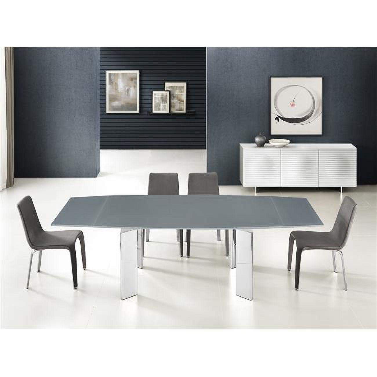 Astor Transitional Extendable Glass Dining Table in Gray and Silver