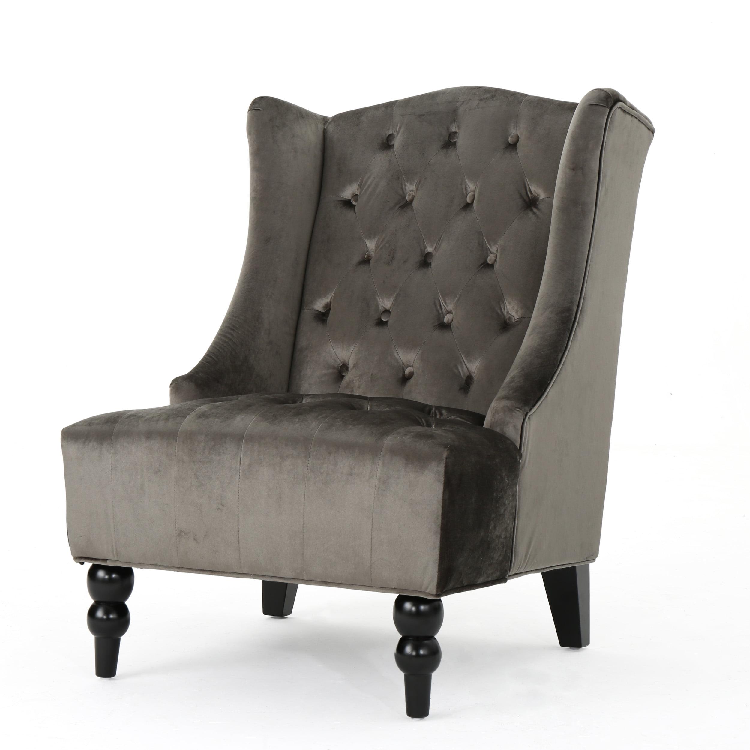 Elegant Gray Velvet Wingback Accent Chair with Birch Wood Legs