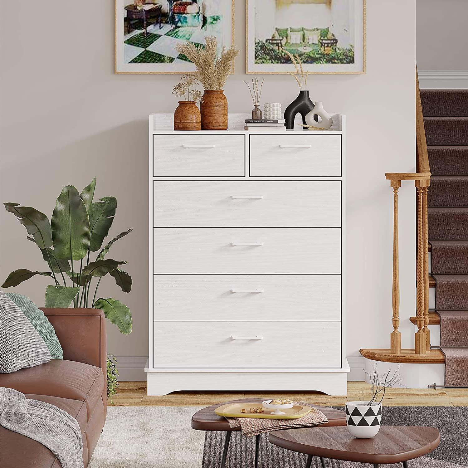 White Vertical 6-Drawer Wood Storage Dresser