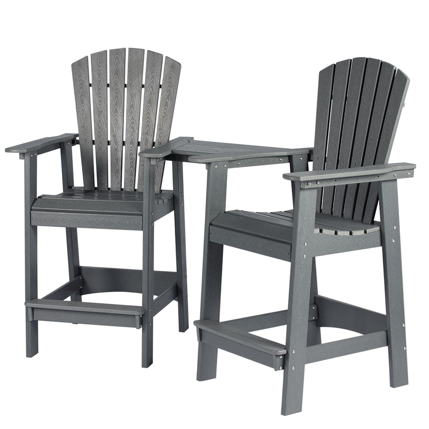 Gray HDPE Tall Adirondack Barstools with Connecting Tray and Footrest