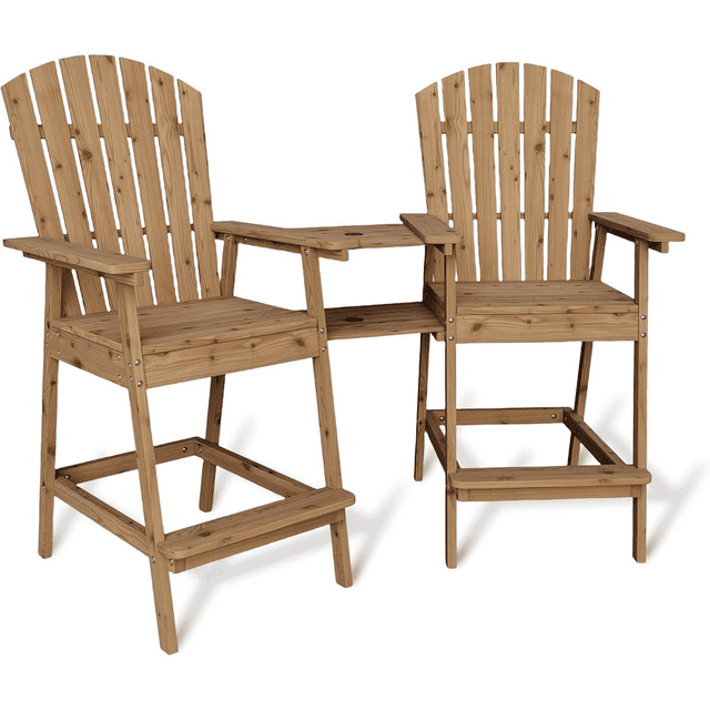 Danolapsi Outdoor Bar Height Adirondack Chairs with Connecting Tray, Balcony Chairs Adirondack for Deck, Backyard, Outdoor Tall Adirondack Chairs, Patio High Adirondack Chairs Set of 2