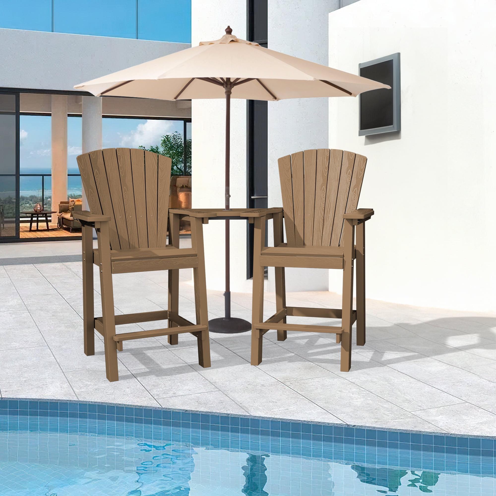 JUSTLET Tall Plastic Adirondack Chair Set of 2 W/ Outdoor Barstools and Connecting Tray, Brown