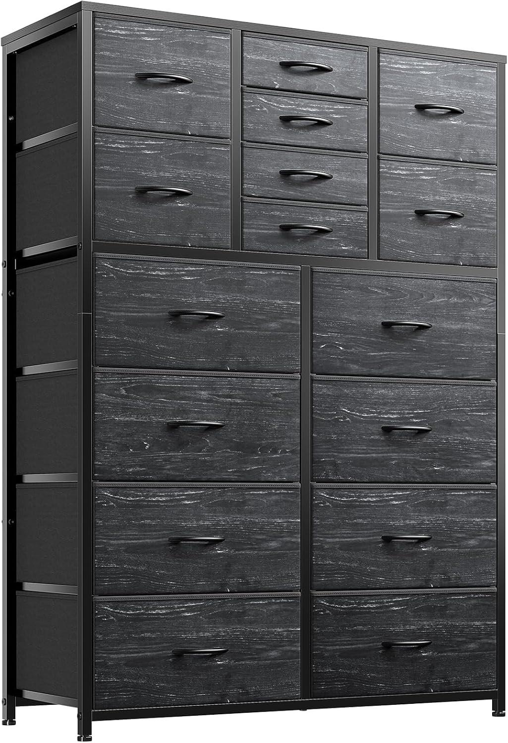 Bennium Dresser, Dresser for Bedroom with 16 Drawer, Bedroom Dressers & Chests of Drawers, Black Dresser for Bedroom, Tall Dresser for Bedroom with Deep Drawers for Closet Entryway, Black Wood Veins