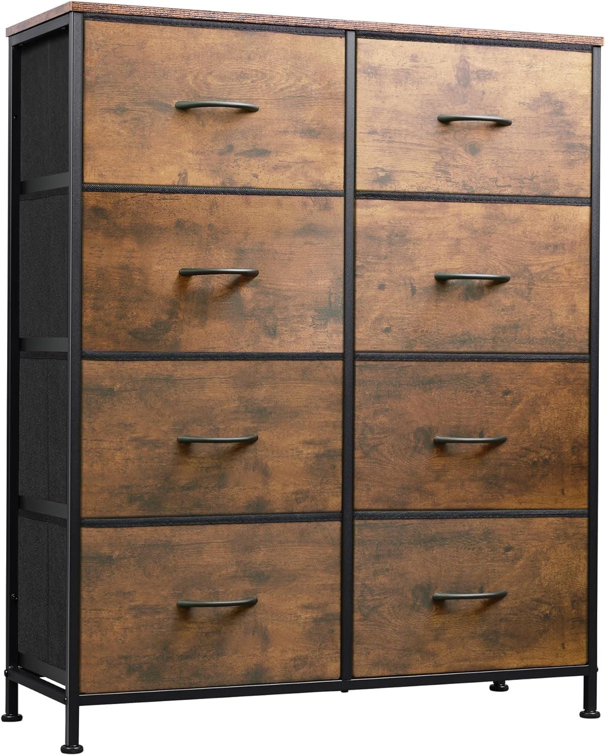 Rustic Brown Tall Fabric Dresser with 8 Drawers