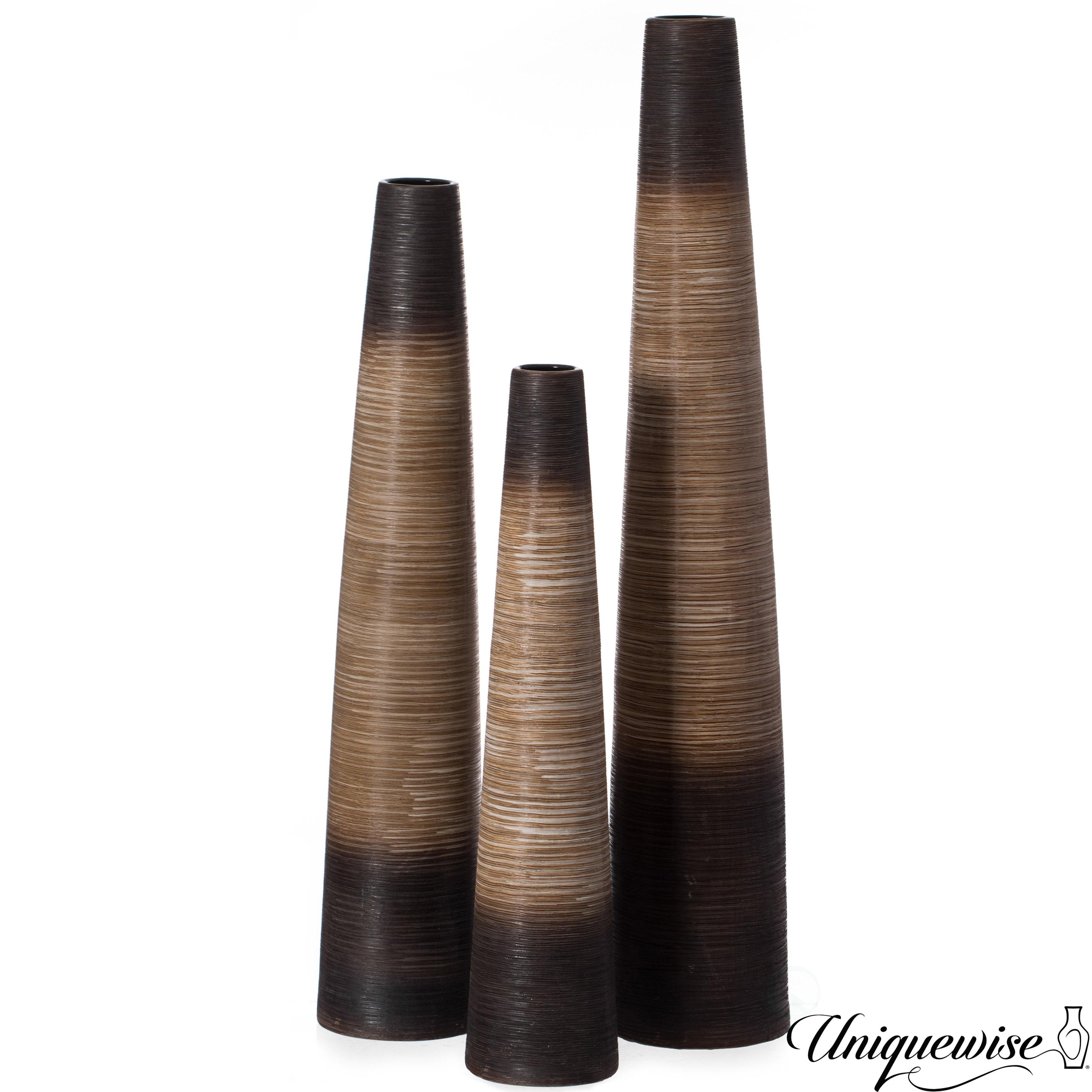 Uniquewise Tall Handcrafted Brown Ceramic Floor Vase - Waterproof Cylinder-Shaped Freestanding Design, Ideal for Tall Floral Arrangements