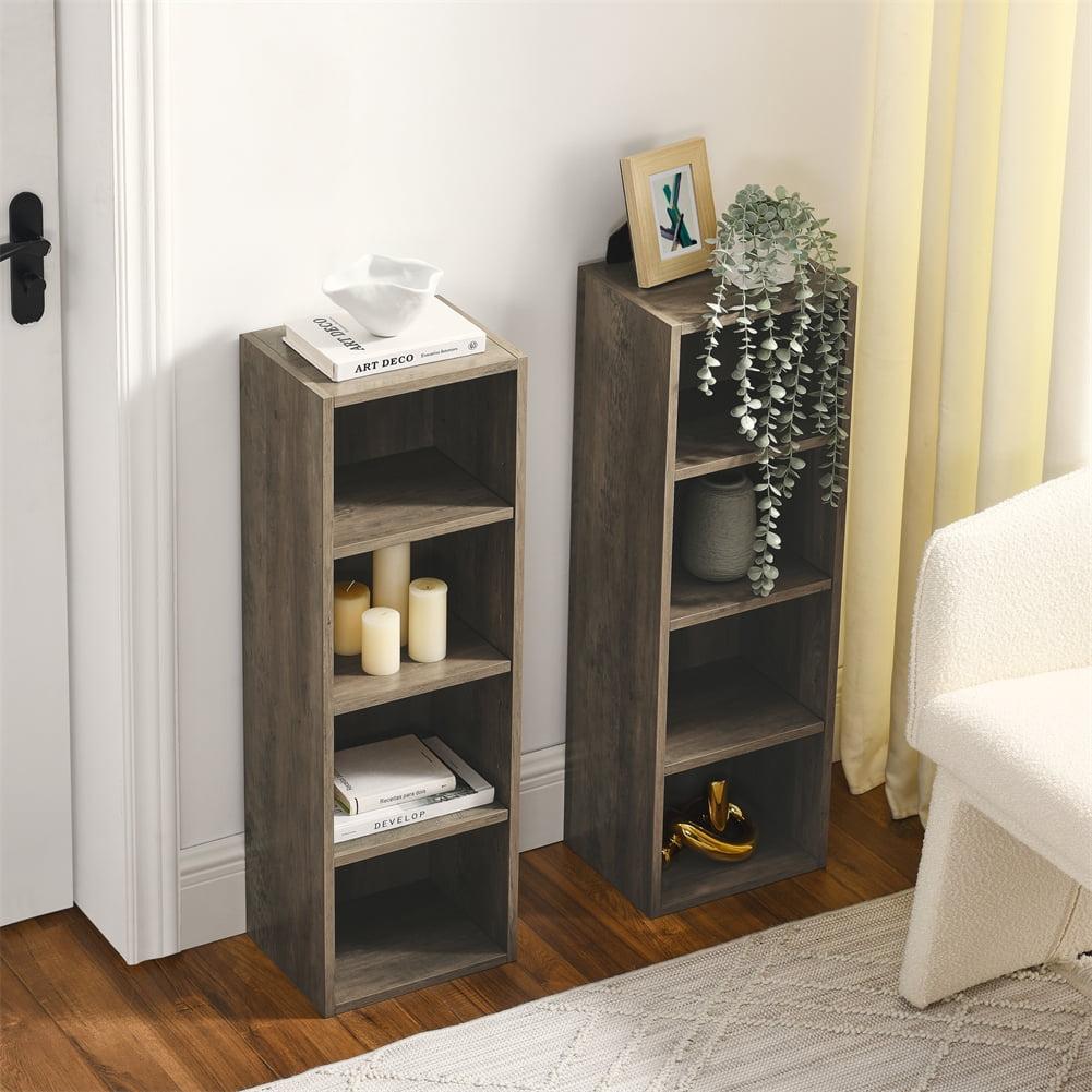 Gray Adjustable 8-Tier Tall Narrow MDF Bookshelf