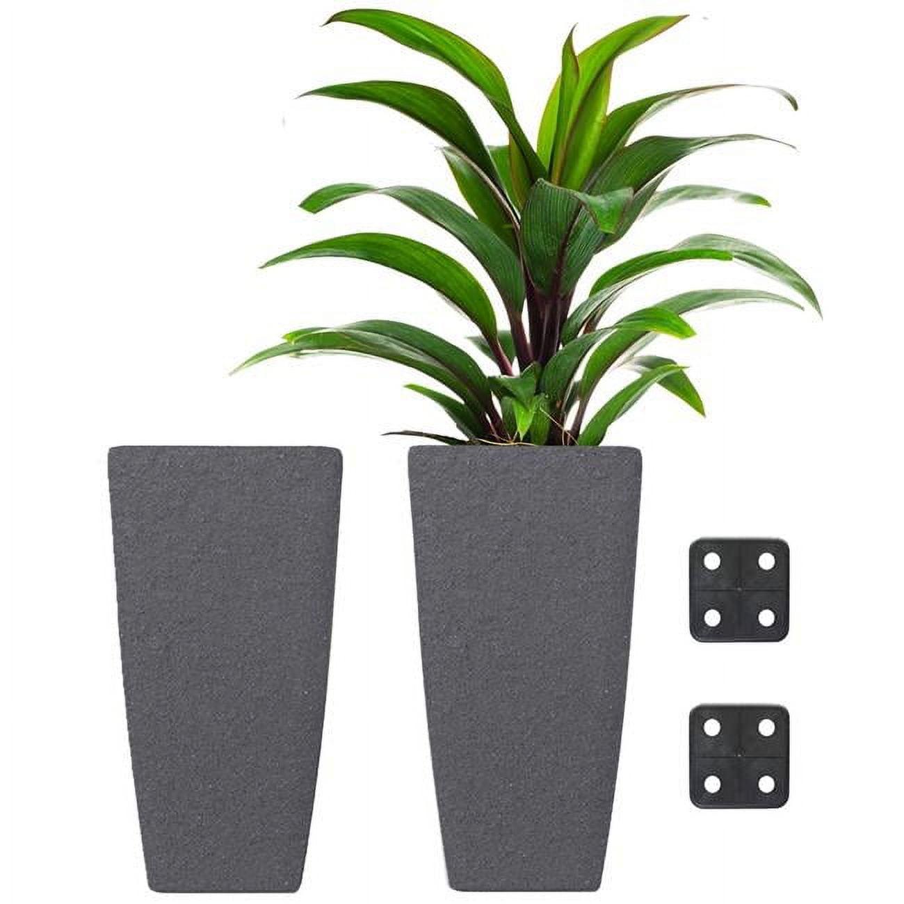 Eco-Friendly Gray Rectangular Tall Planter Set with Drainage Holes