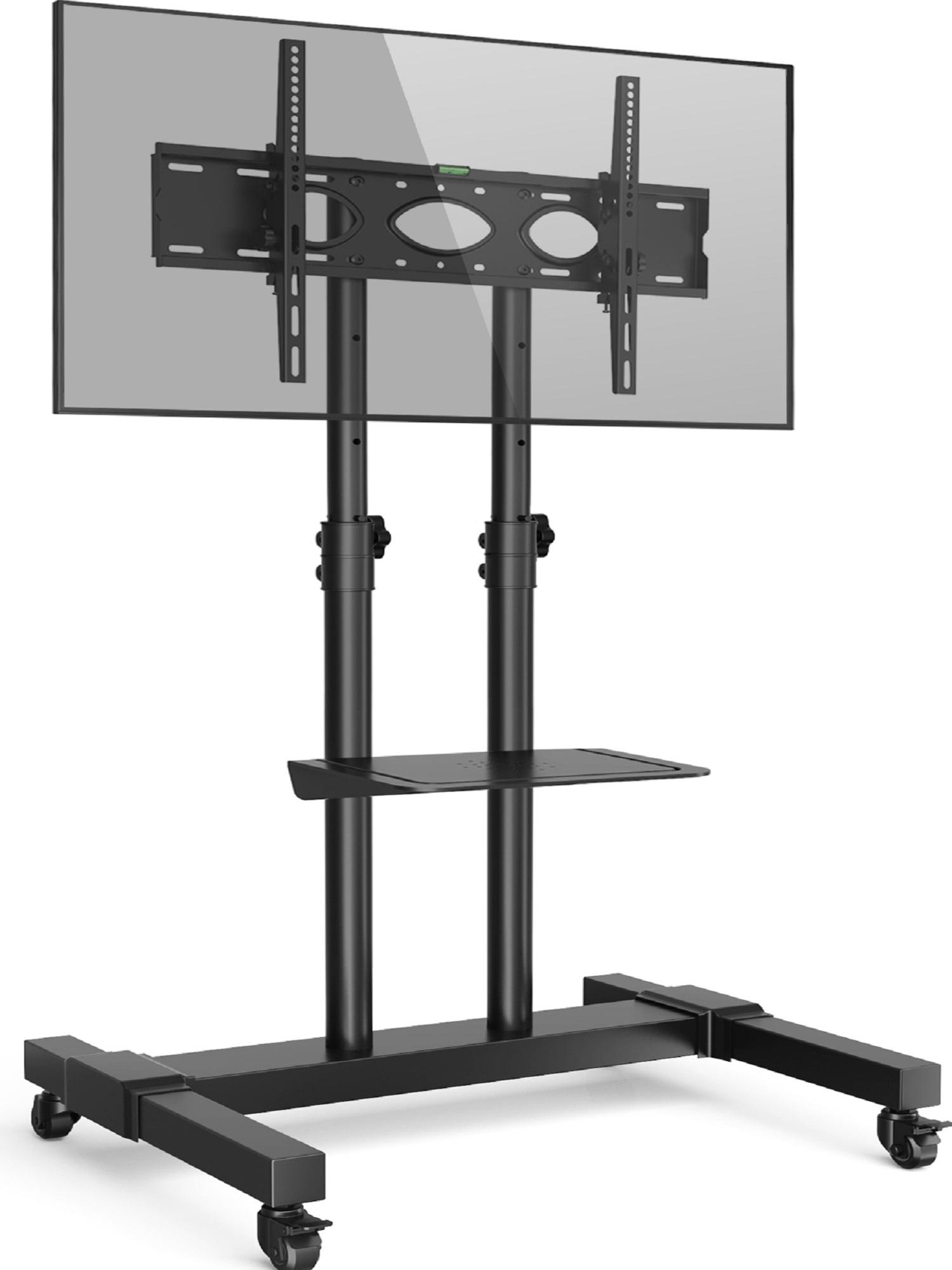 Sleek Black Mobile TV Stand with Adjustable Tilt for 32"-85" Screens