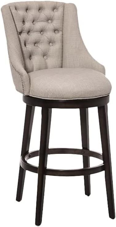 Tall Brown Swivel Bar Stool with Cream Upholstered Back