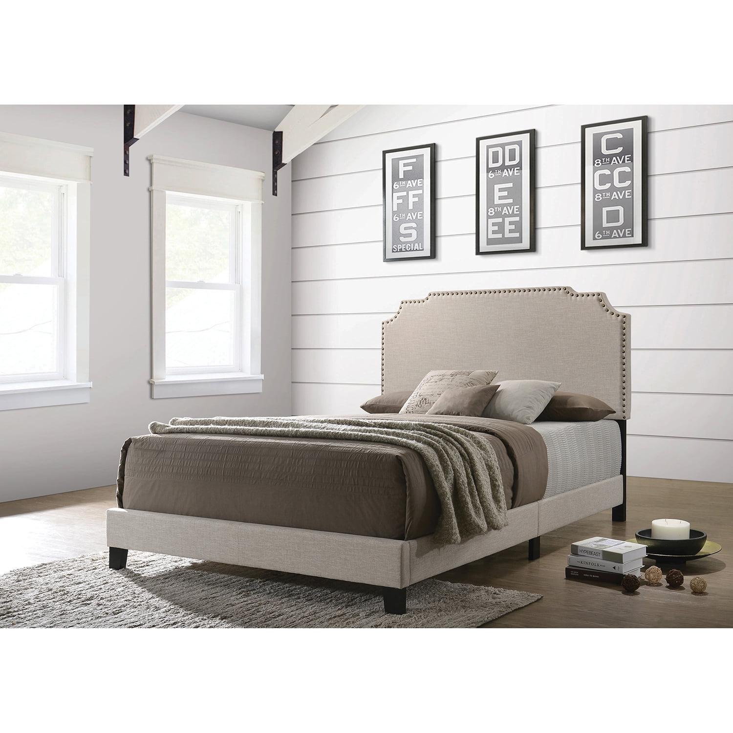 Tamarac Upholstered Nailhead Queen Bed Beige