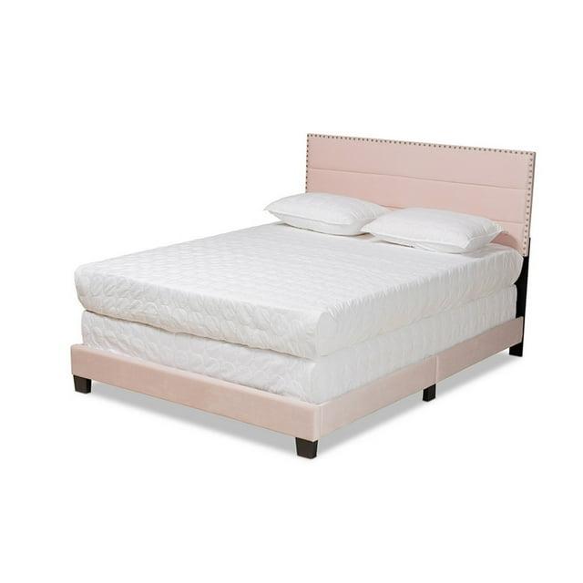 Full Benjen Glam Velvet Fabric Upholstered Panel Bed Pink - Baxton Studio: Silver Nailhead, Wood Frame