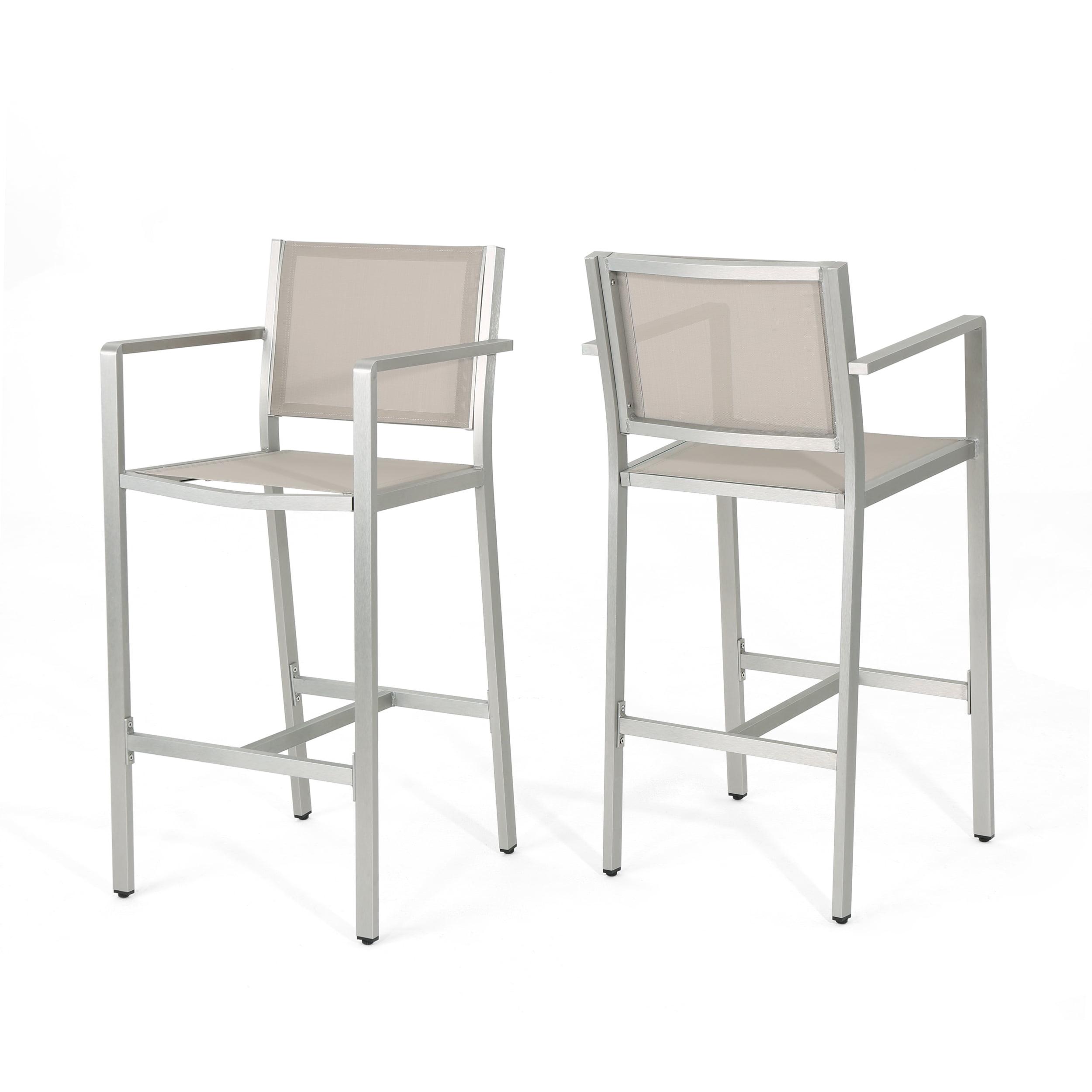 Noble House Cape Coral Grey Mesh 29.50" Barstools with Aluminum Frame (Set of 2)