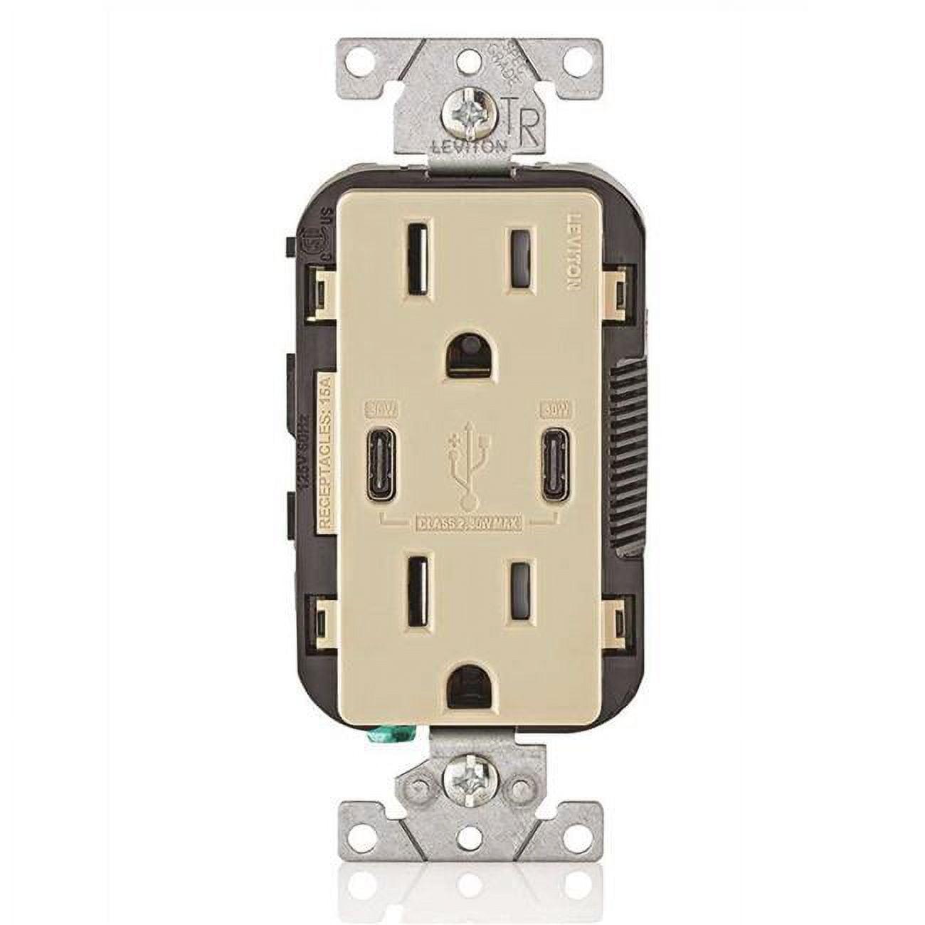 Tamper-Resistant T5635-I 15A 125V 30 watts Tamper-Resistant Duplex Outlet USB Dual Type-C with Power Delivery In-Wall Charger, Ivory